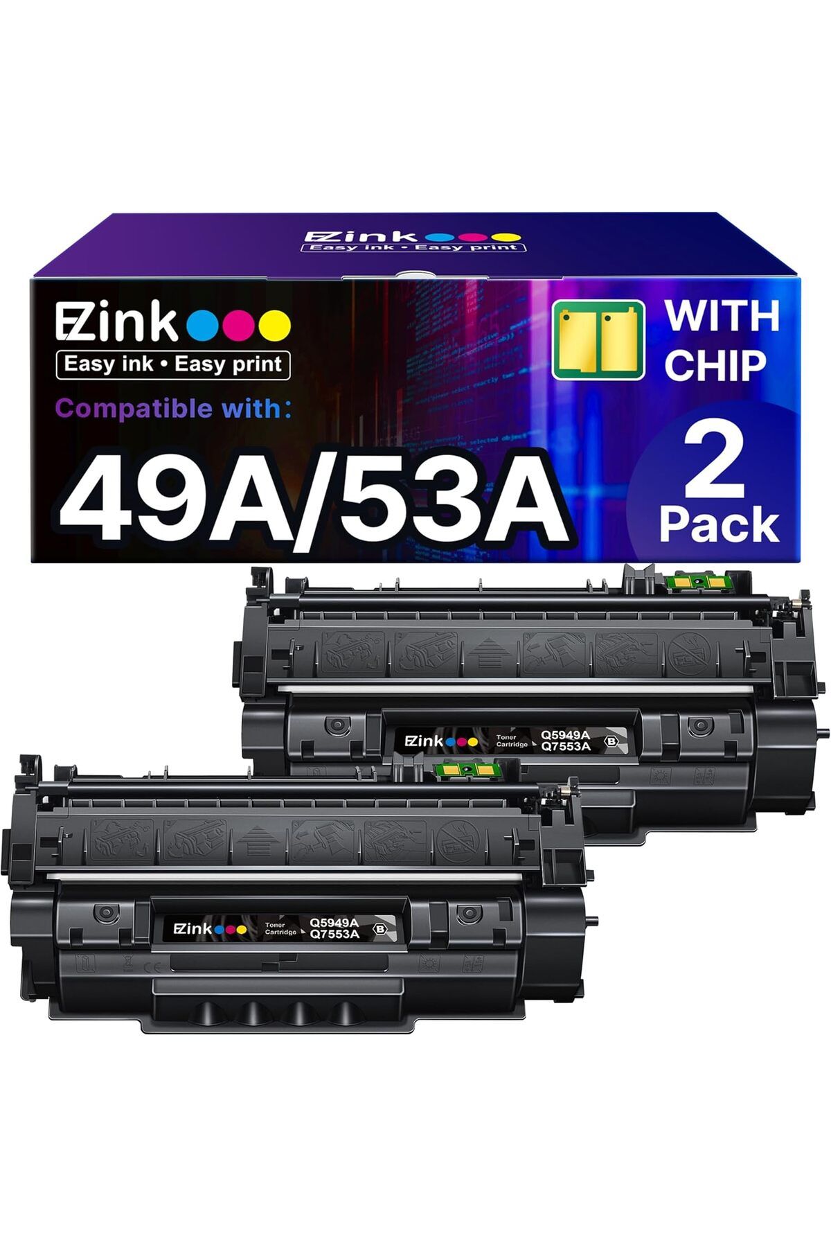 HP Q5949A Q7553A HP 1320 Toner 1320n 3390 1160 1320tn 1320nw 3392 P2015 P2015dn (Black, 2-Pack)