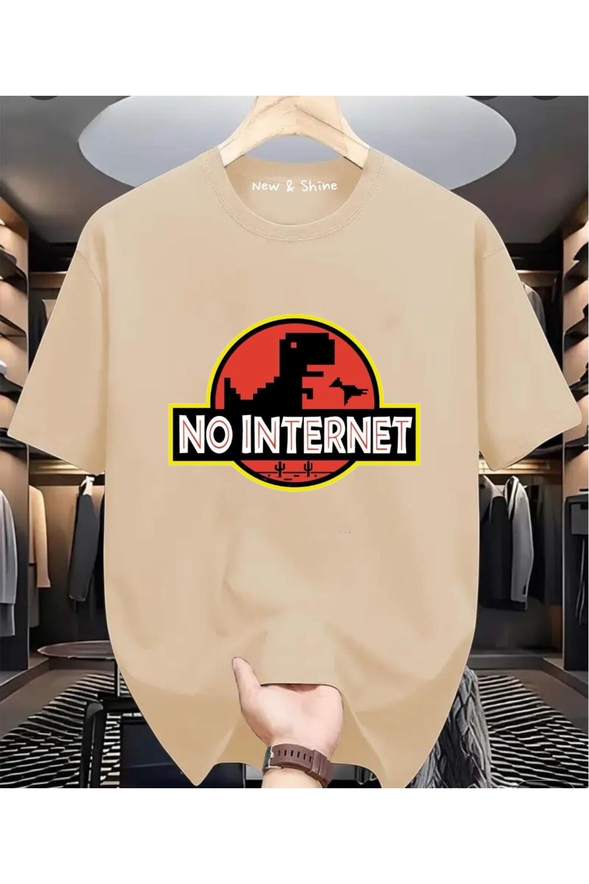 New Shine No Internet Dinozor Baskılı Oversize T-Shirt