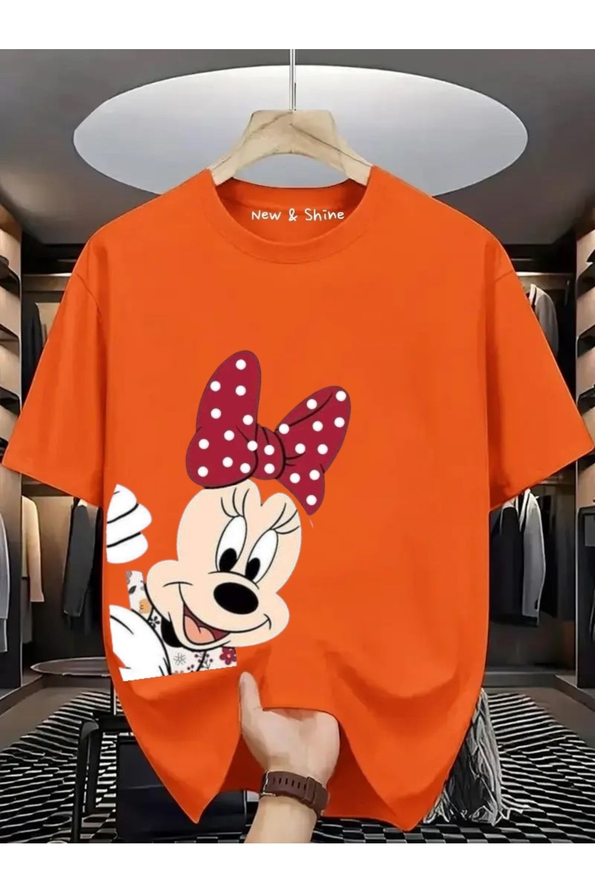 New Shine Minnie Mouse Yanda Baskılı Büyük Beden Oversize T-Shirt
