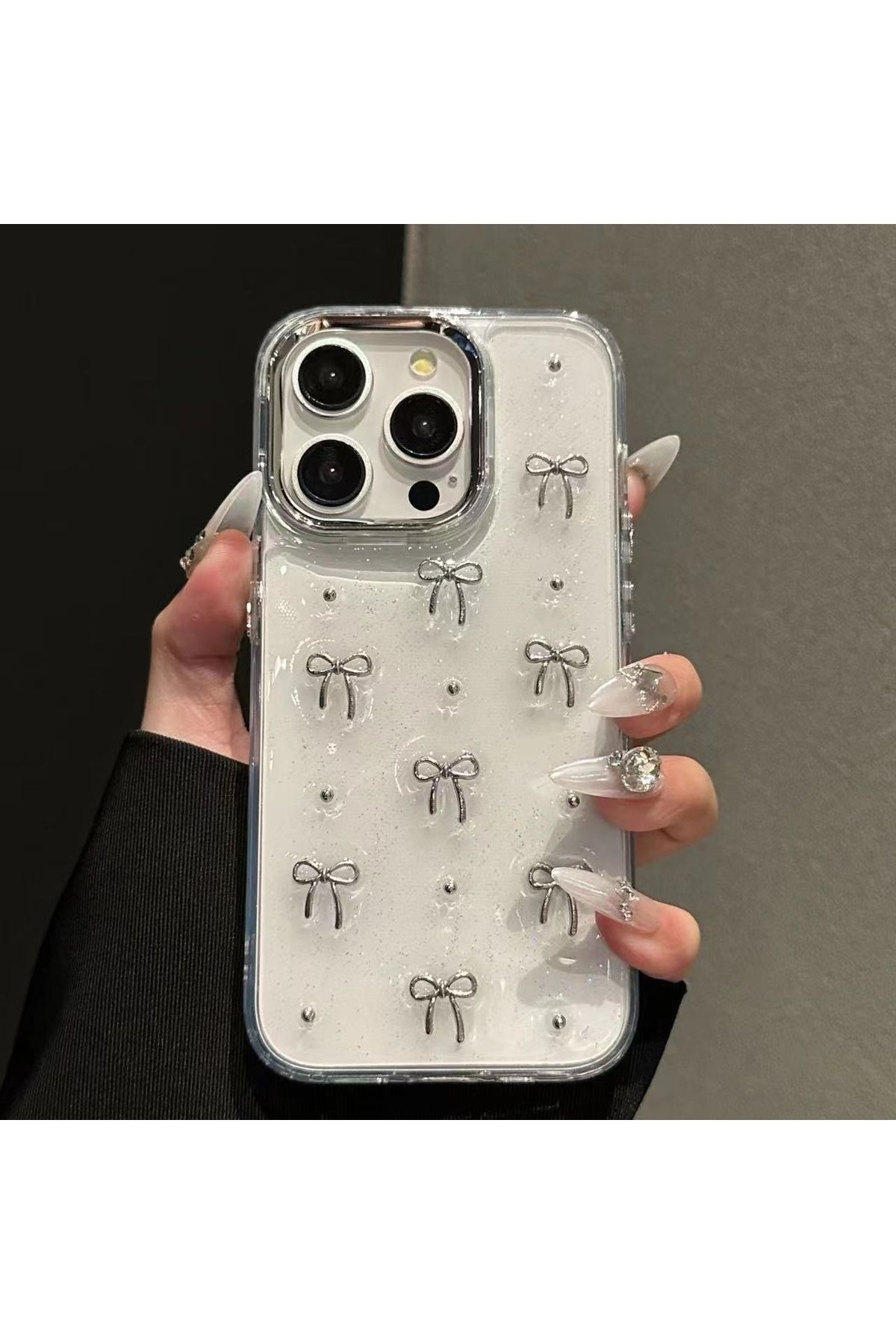 Novatis İphone 14 Pro Max Uyumlu Kılıf Desenli Simli Kabartmalı 3D Kamera Korumalı Kapak