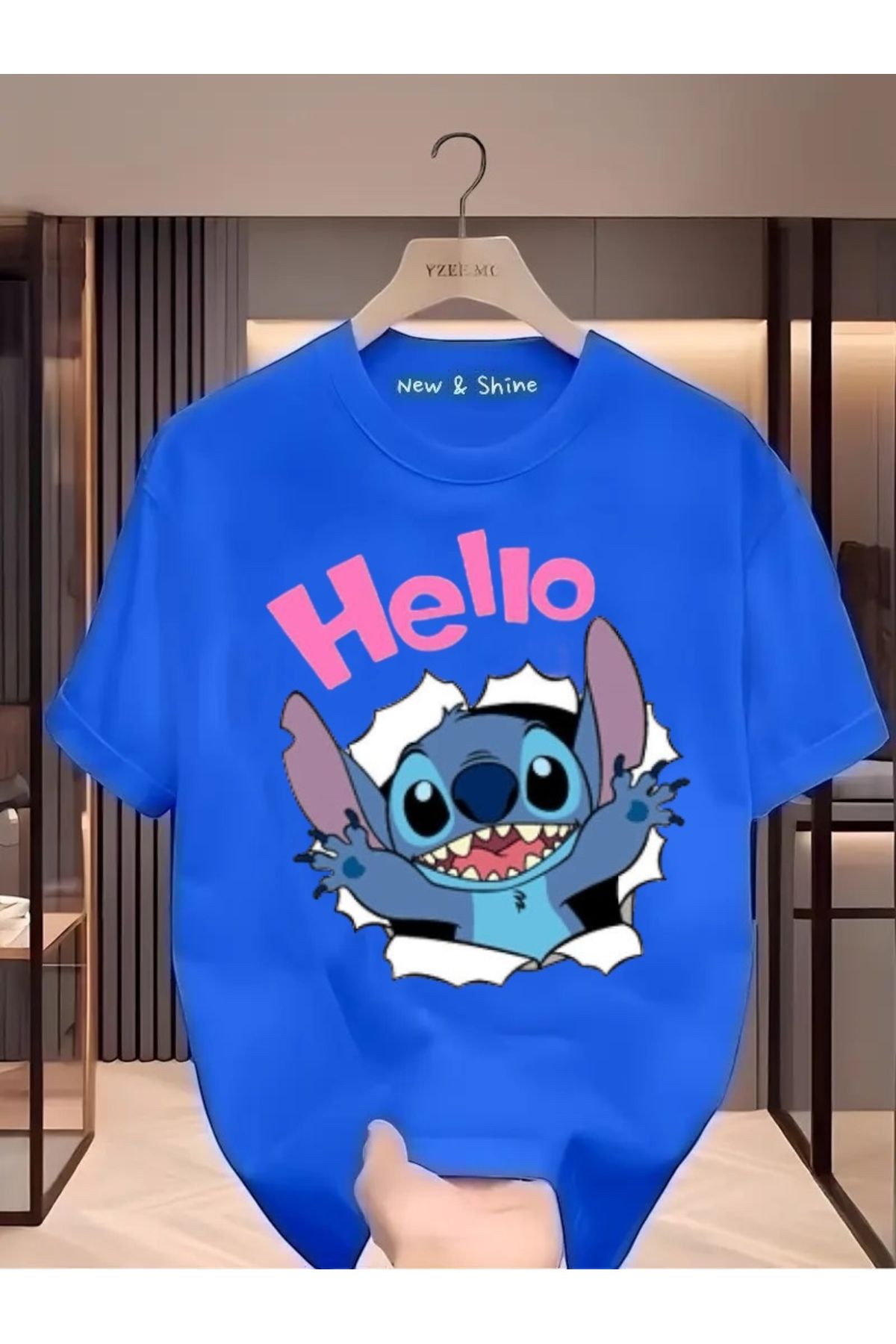 New Shine Hello Stitch Baskılı Büyük Beden Oversize T-Shirt