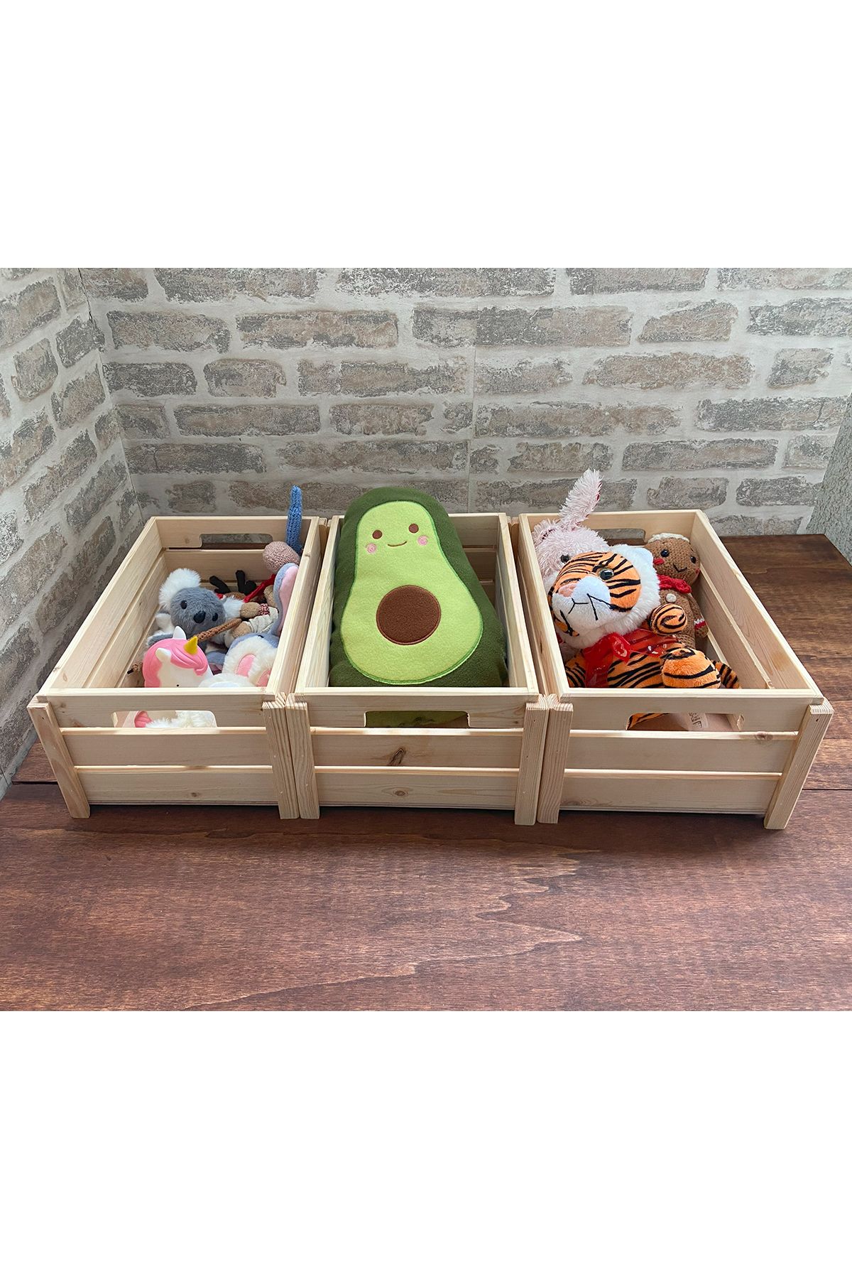 ayfiwood 3 Adet Çocuk Odası Toparlayıcı- Oyuncak Toparlayıcı Ahşap Sepet-Organizer