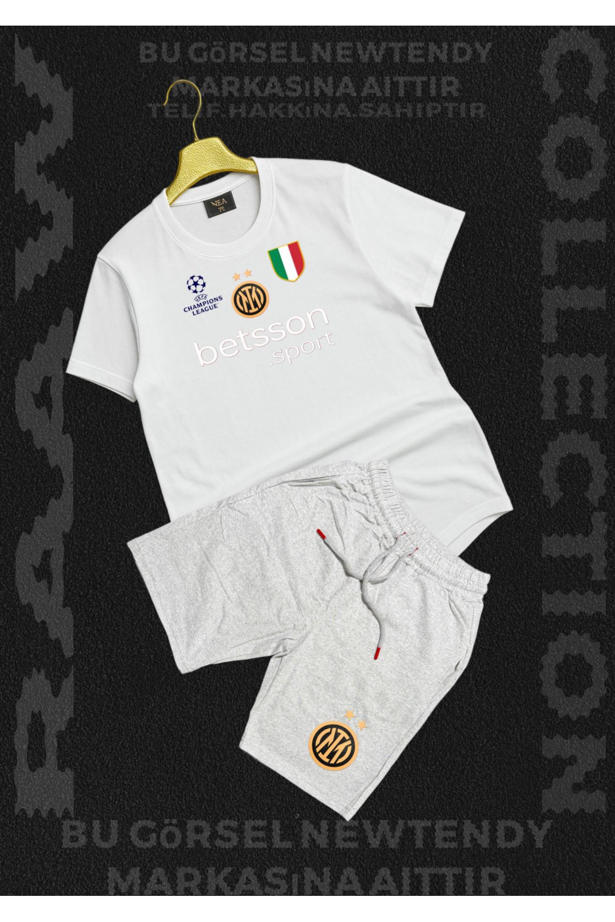 Minikelya Inter Milan şampiyonlar ligi logo baskılı Thşört yazlık şort kombin 2li set ürünler