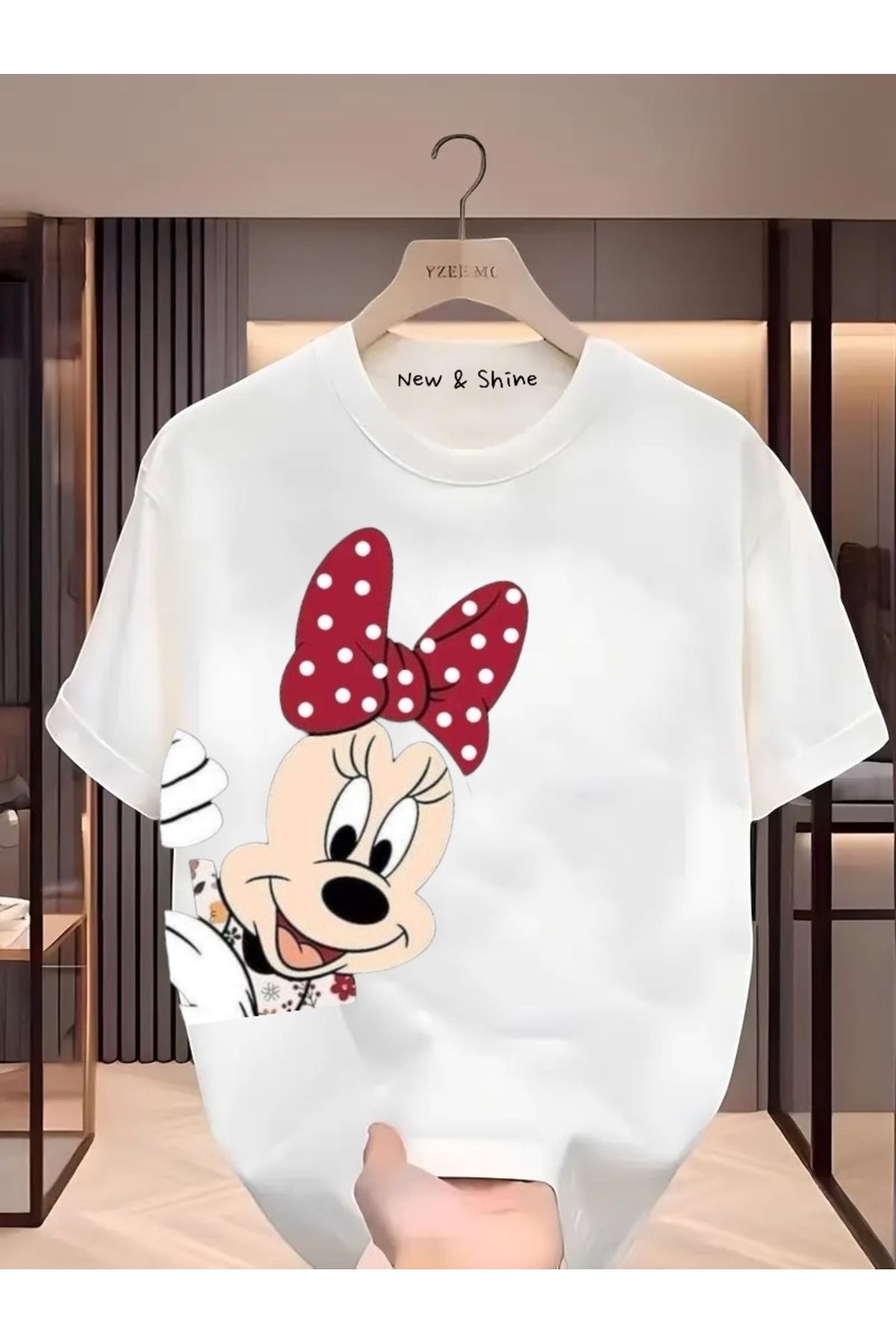 New Shine Minnie Mouse Yanda Baskılı Oversize T-Shirt