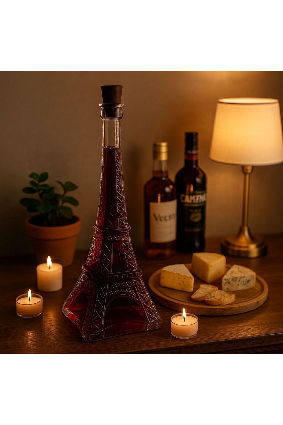 Veeva Eiffel Tower Dekoratif Cam Şarap şişesi