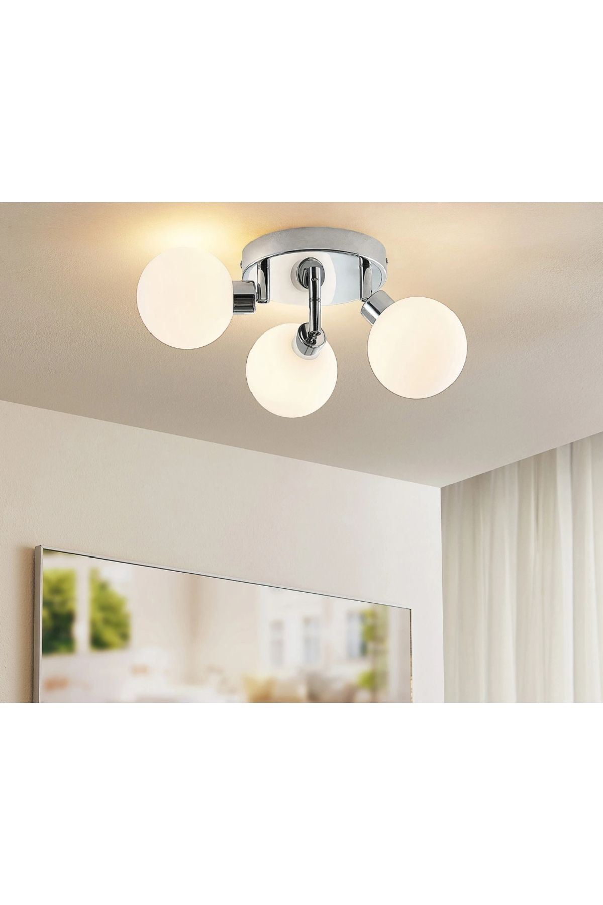 demet habek mylights Krom kaplama 3 lü opal top camlı avize modern ve şık
