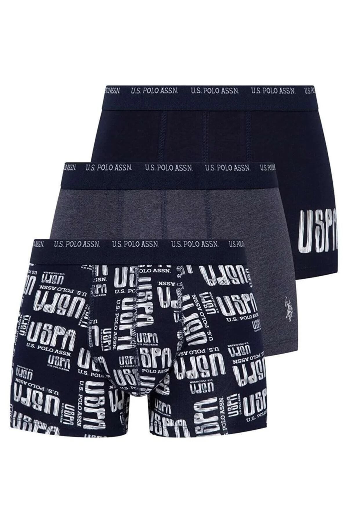 U.S. Polo Assn. 3'lü Pamuklu Ve Likralı Erkek Boxer, , Uspa Yazı Baskılı Likralı Erkek Boxer