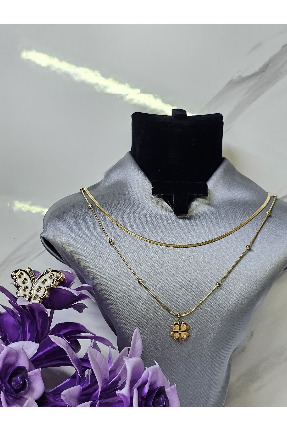 MODA Yonca modelli çift şık görünümlü çelik kolye