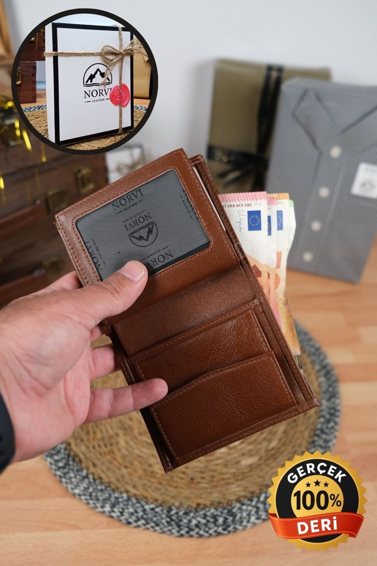 کیف پول مردانه و زنانه چرمی اصلی با محفظه سکه Norvi Leather