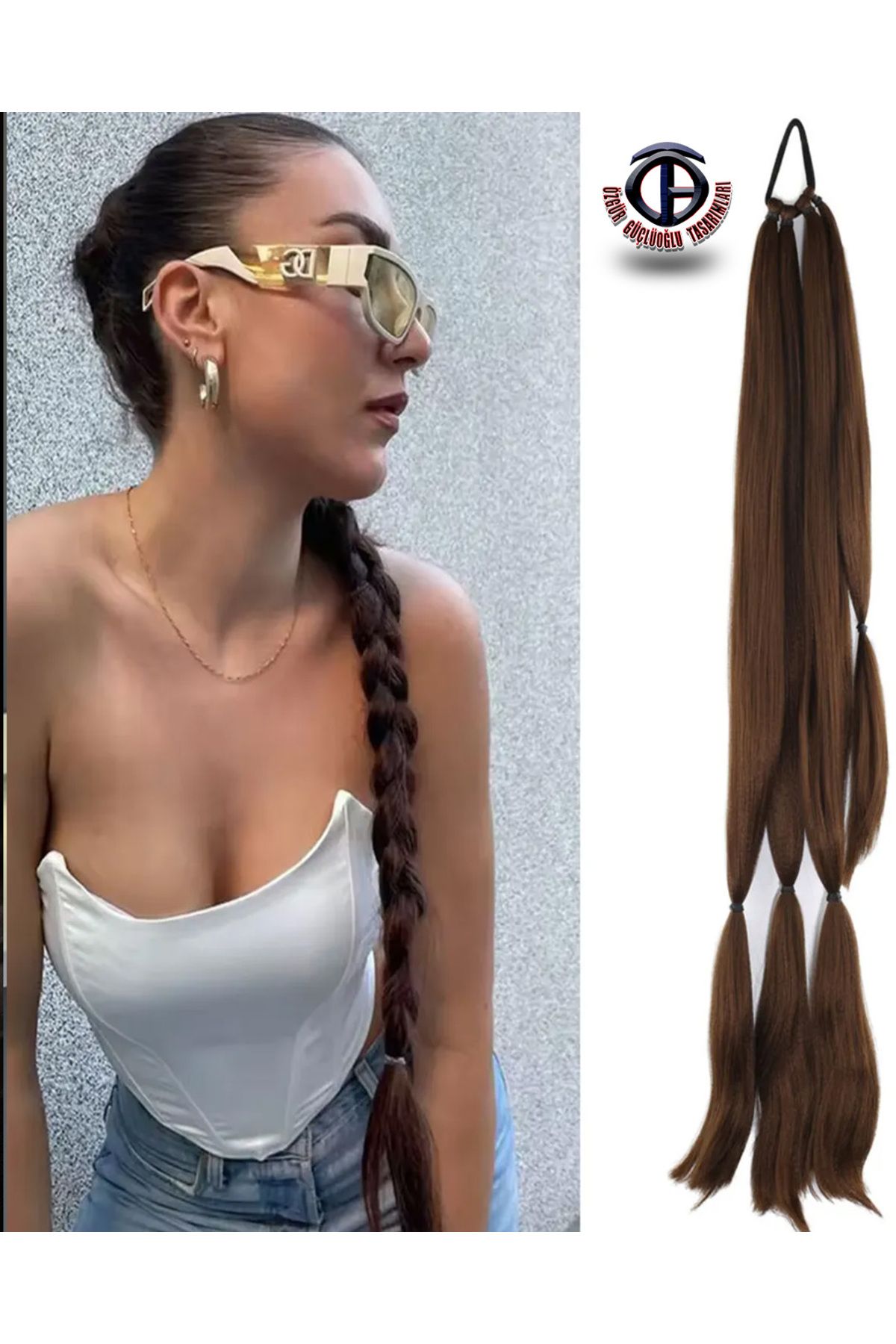 özgür güçlüoğlu tasarımları At kuyruğu Üçlü Örgü Saç Uzatma Fiber Kanekalon Saç (tokalı)