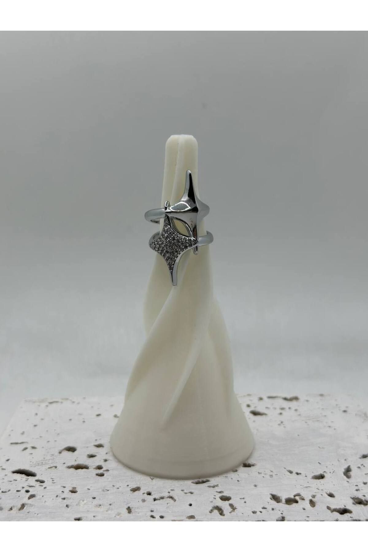 lysiaaccessory Çelik Zirkon Taşlı Kuzey Yıldızı Silver Yüzük
