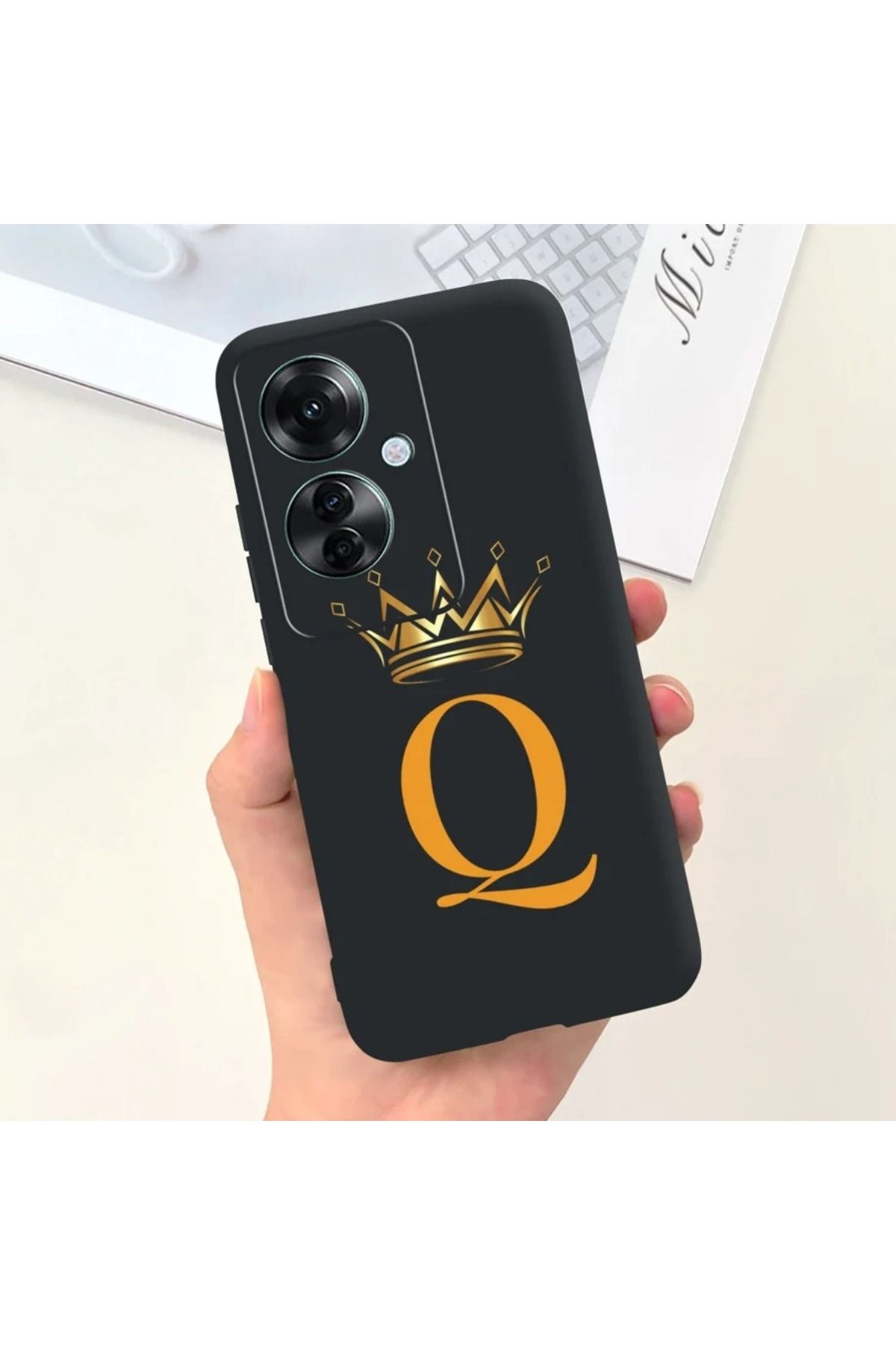 Rotaks Oppo Reno 11F Uyumlu Harfli Taç Baskılı Kişiye Özel Silikon Telefon Kılıfı - Q