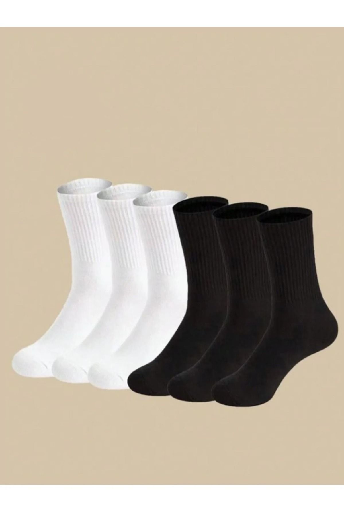 Golovin 6 Çift Unisex Siyah Beyaz Pamuklu Uzun Tenis Kolej Spor Çorap