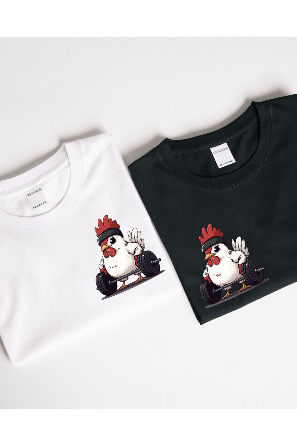 Ebiidesign Ağırlık Kaldıran Tavuk Tasarımlı Baskılı T-Shirt