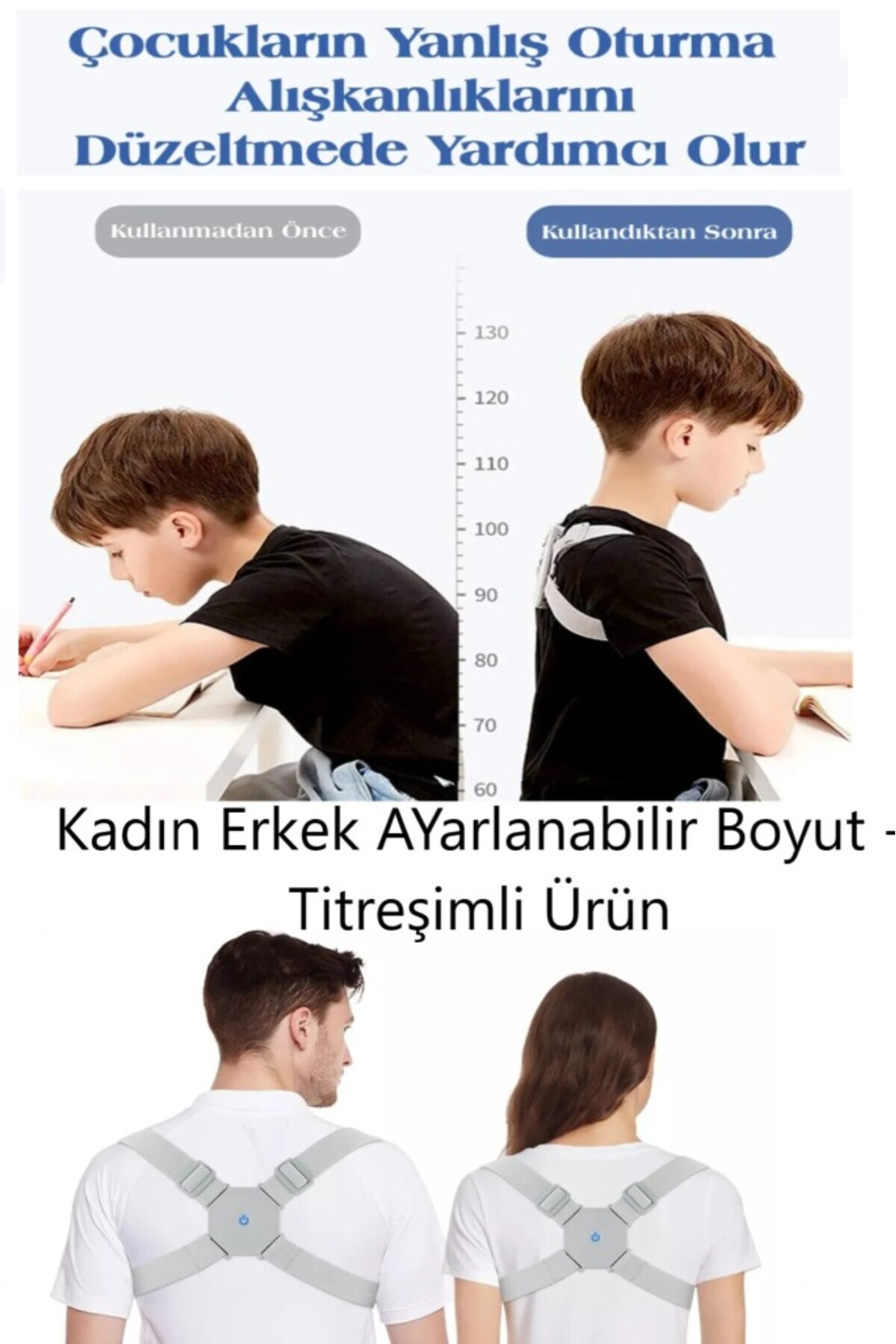 Bunyon Dik Duruş Korsesi Kadın Erkek Çocuk Kamburluk Önleyici Sensörlü Skolyoz Kifoz Engelleyici Korse