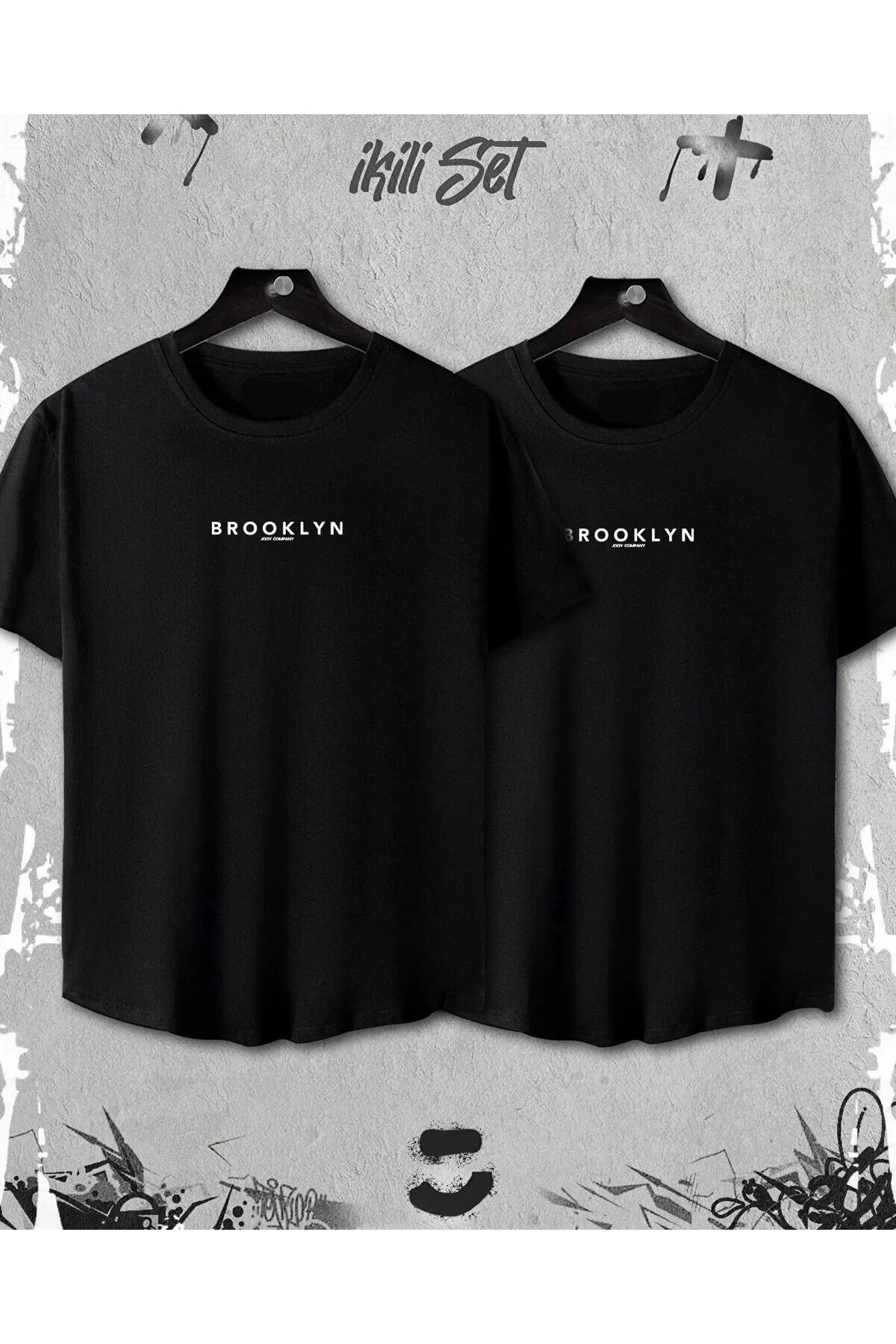 ufukmoda Brooklyn Baskılı 2'li Oversize Unisex T-Shirt