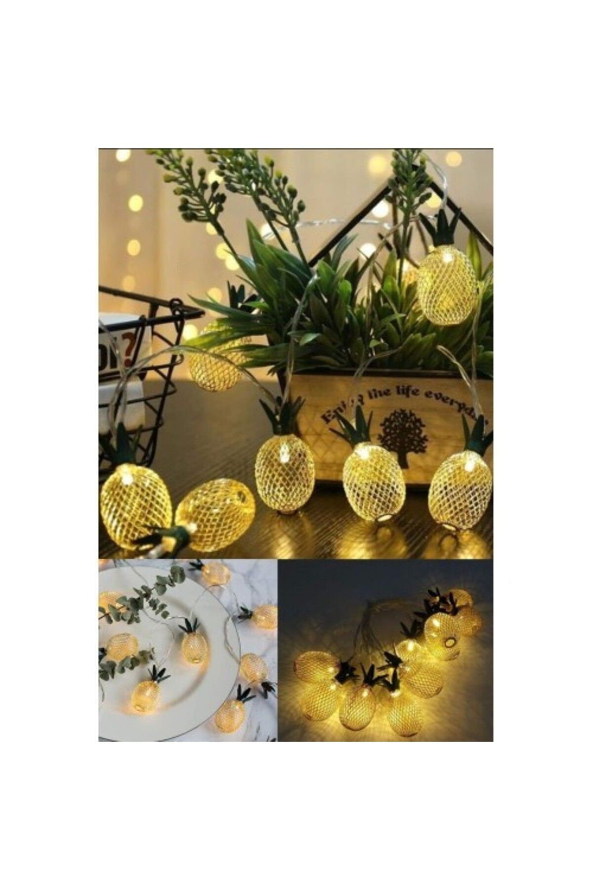 S PAZARIM 2m 10 Led 2 Kademeli Ananas Led Işık Pilli