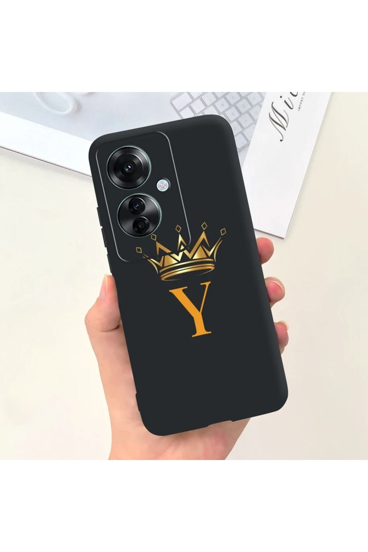Rotaks Oppo Reno 11F Uyumlu Harfli Taç Baskılı Kişiye Özel Silikon Telefon Kılıfı - Y
