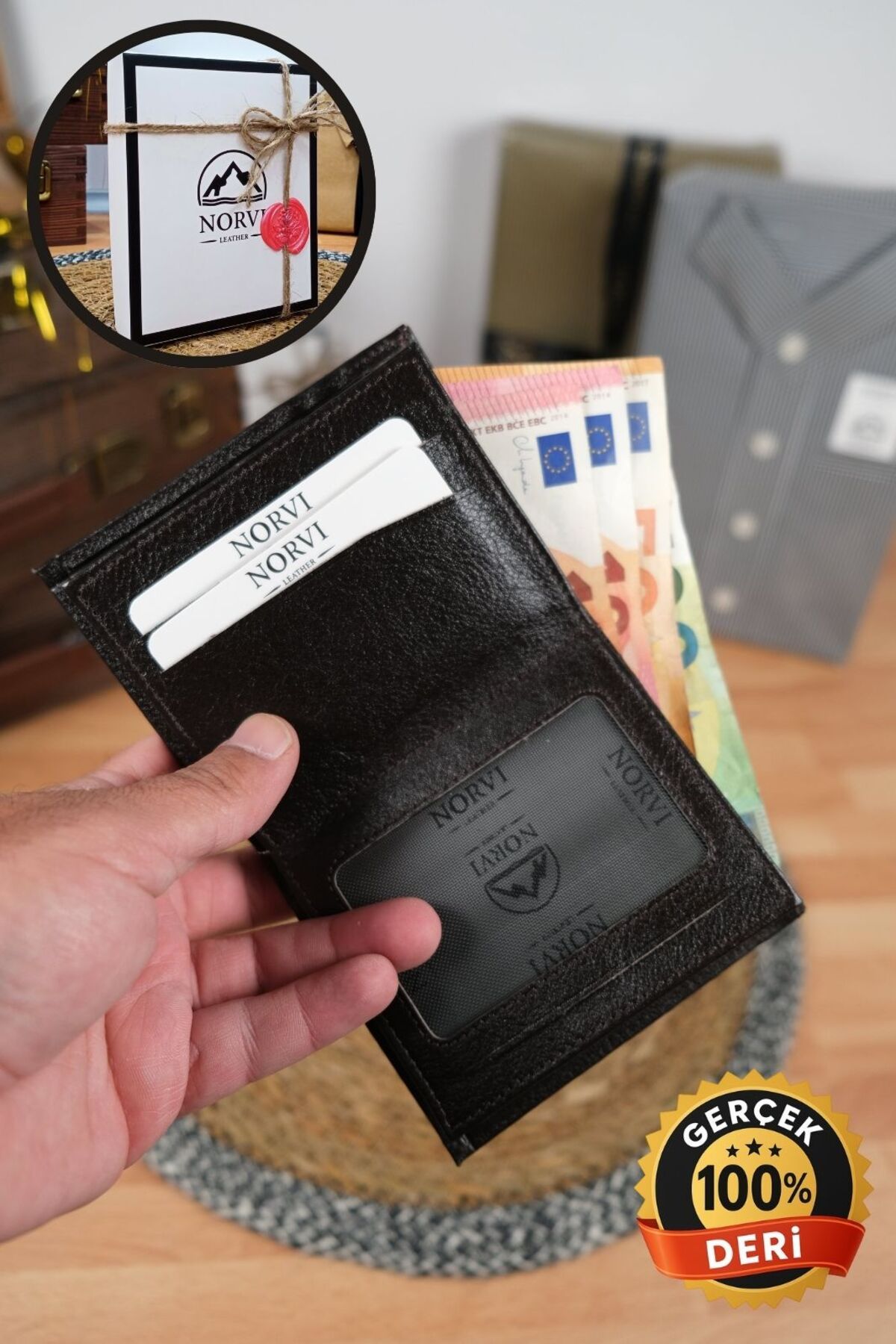 Norvi Leather Madeni Para Gözlü Hakiki Deri Cüzdan Siyah Renk
