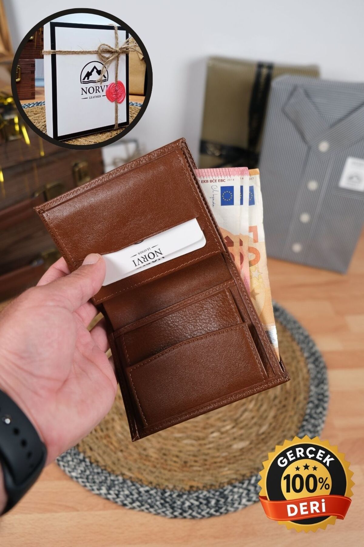 Norvi Leather Madeni Para Gözlü Hakiki Deri Cüzdan Taba