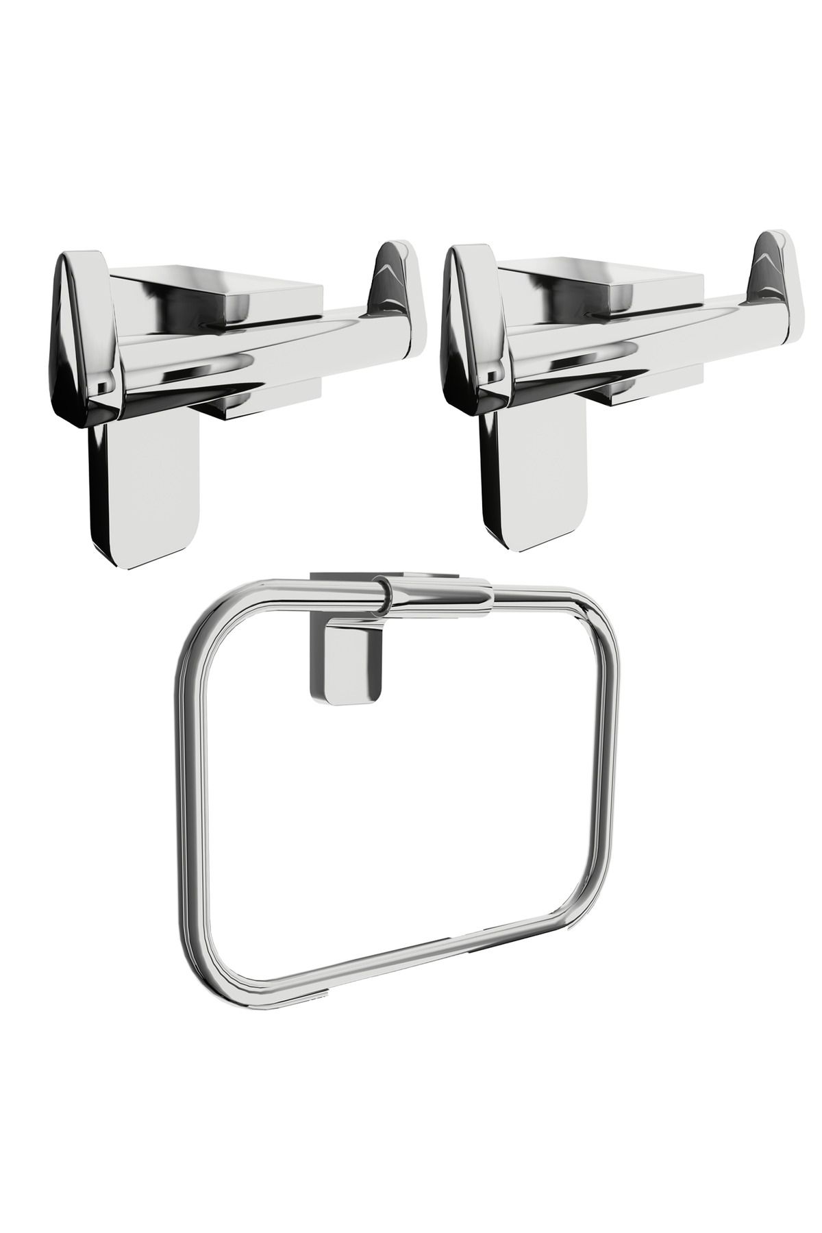 FNDHOME Krom Lux 3 Lü Banyo Seti Yuvarlak Havluluk, 2 Li Set Bornoz Askılık