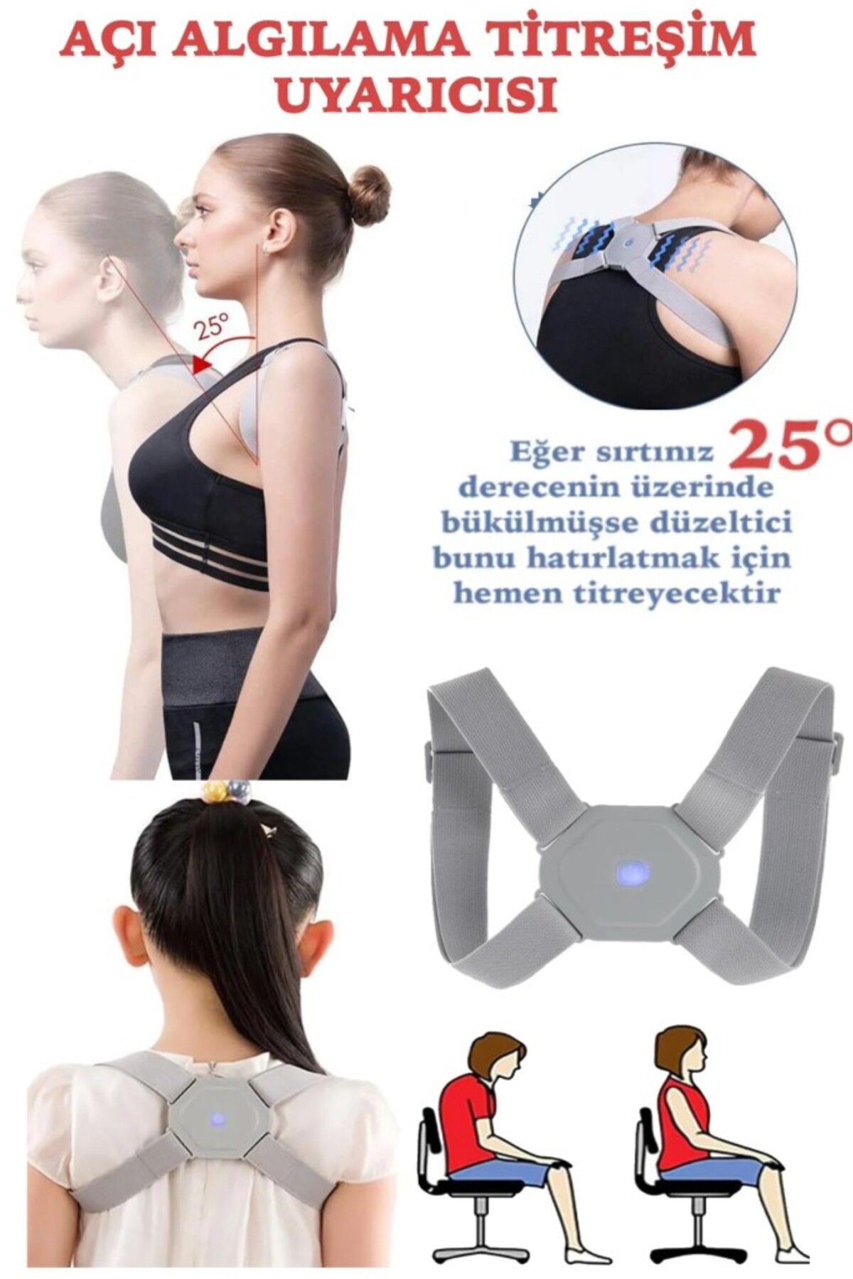 Genel Markalar Dik Duruş Korsesi Kadın Erkek Çocuk Kamburluk Önleyici Sensörlü Skolyoz Kifoz Engelleyici Korse