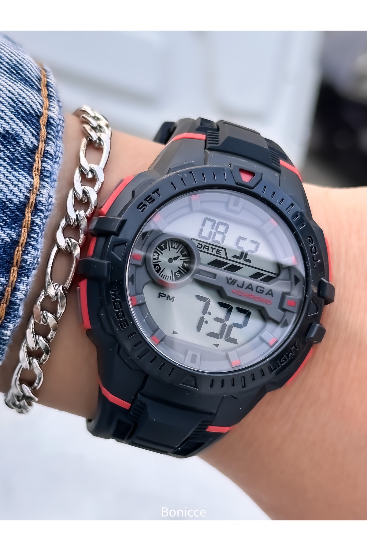 Jaga-45mm Pool Sea Use,Lighted,Calendar,Stopwatch Blue Silicone Digital Sport Women Wrist Watch 4