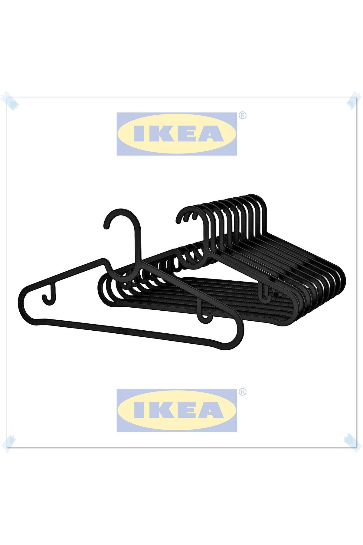 IKEA Spruttig Siyah Giysi Askısı, Pantolon, Gömlek ve Etek Askısı, 39 cm, 10 Adet