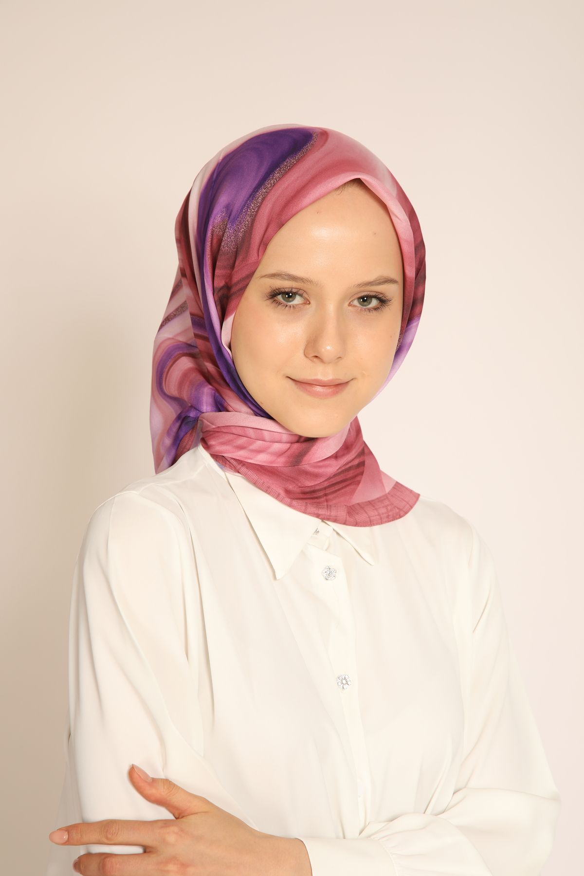 BERCHEM SCARF Mor Pembe Dalgasal Desenli Soft Eşarp - Şık ve Göz Alıcı Tasarım