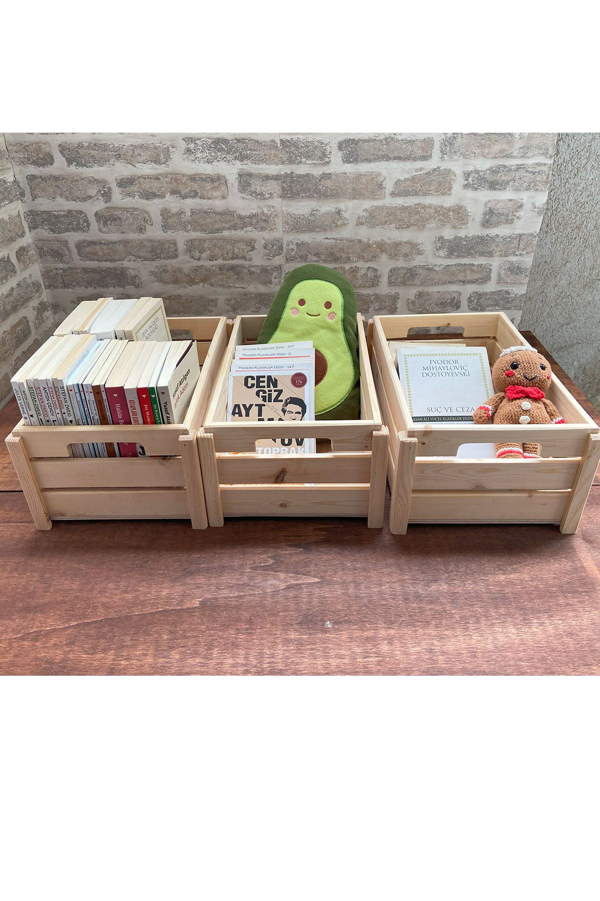 ayfiwood 3 Adet Kitap Düzenleyici Doğal Ahşap Saklama Kutusu Ahşap Kitap Organizer 3 Adet