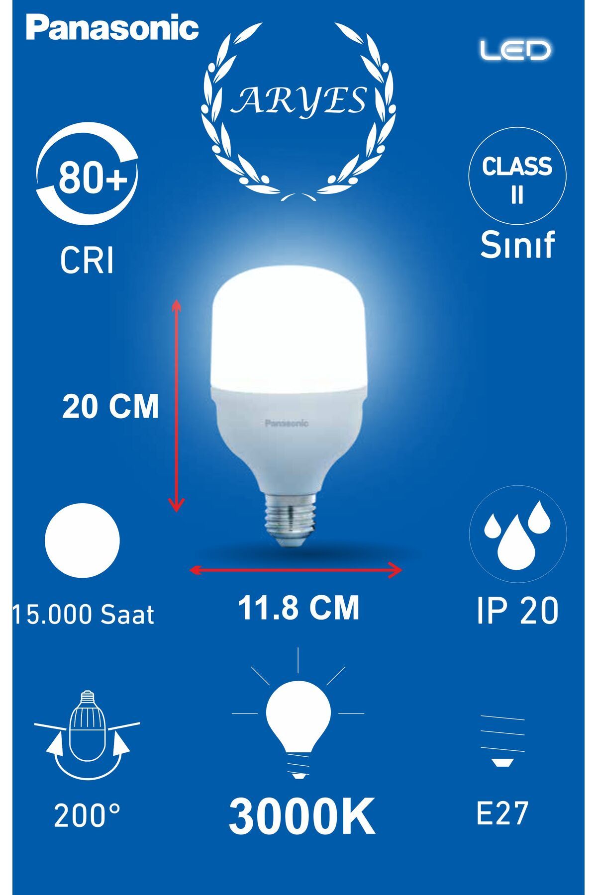 PANASONIC 35W SARI IŞIK 3000K TORCH LED AMPÜL 20CM BOYUTU YÜKSEK AYDINLIK