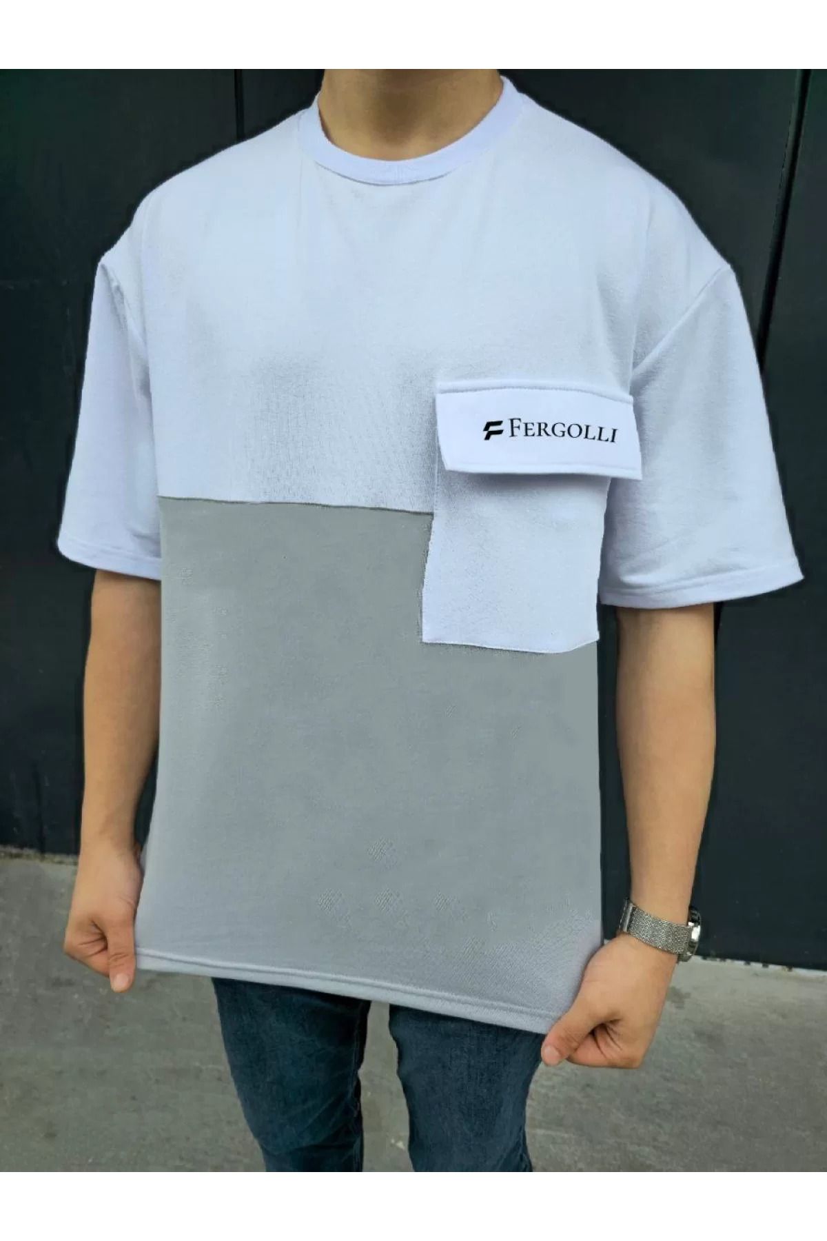 İndigo Park Erkek Tişört Unisex Torba Cep Detaylı Parçalı T-Shirt