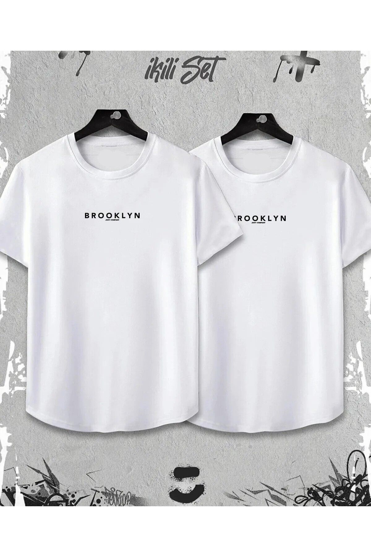 ufukmoda Brooklyn Baskılı 2'li Oversize Unisex T-Shirt