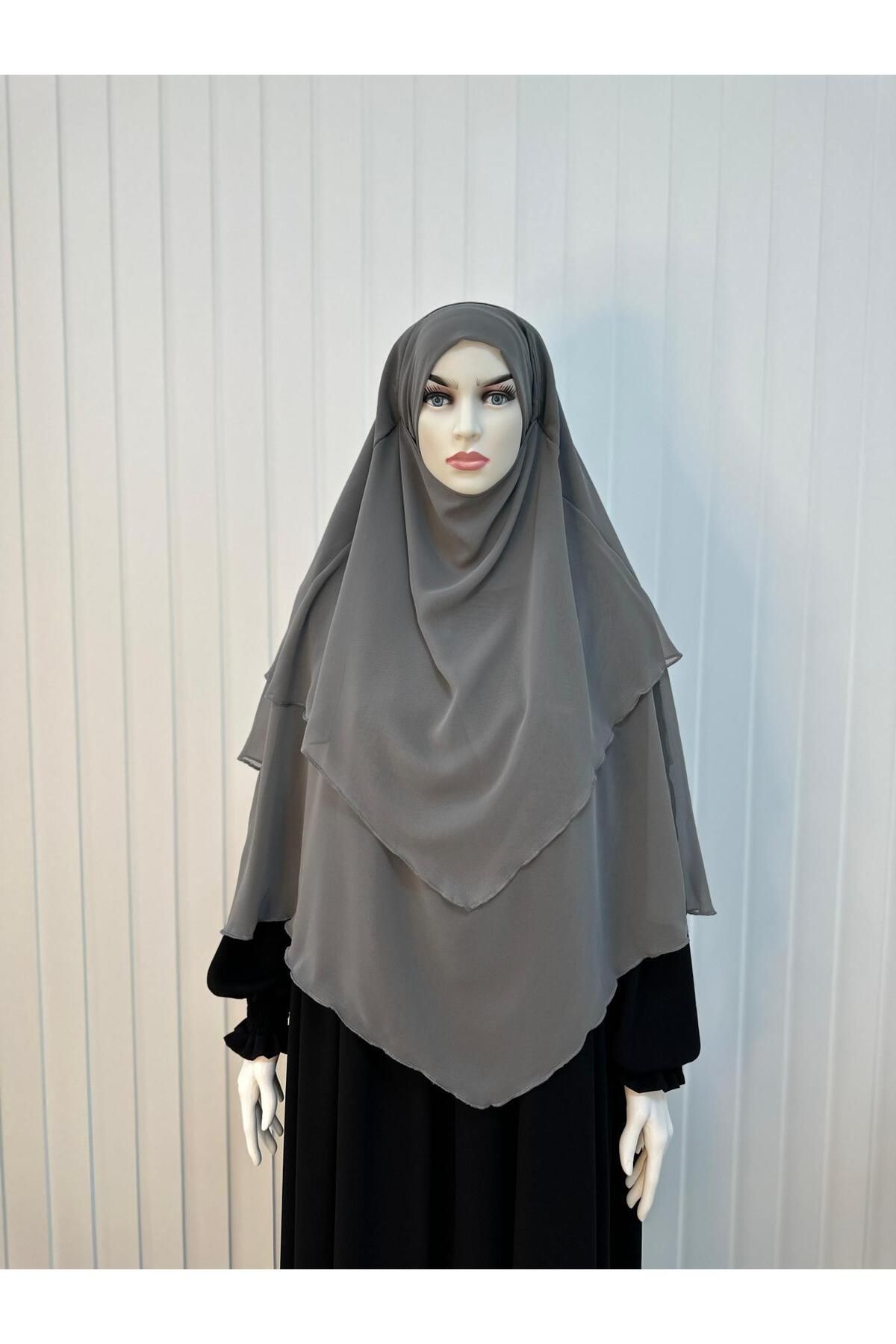 erasra class Tesettür Şifon Sufle,Hazır Peçeli, khımar ,hicap,gri