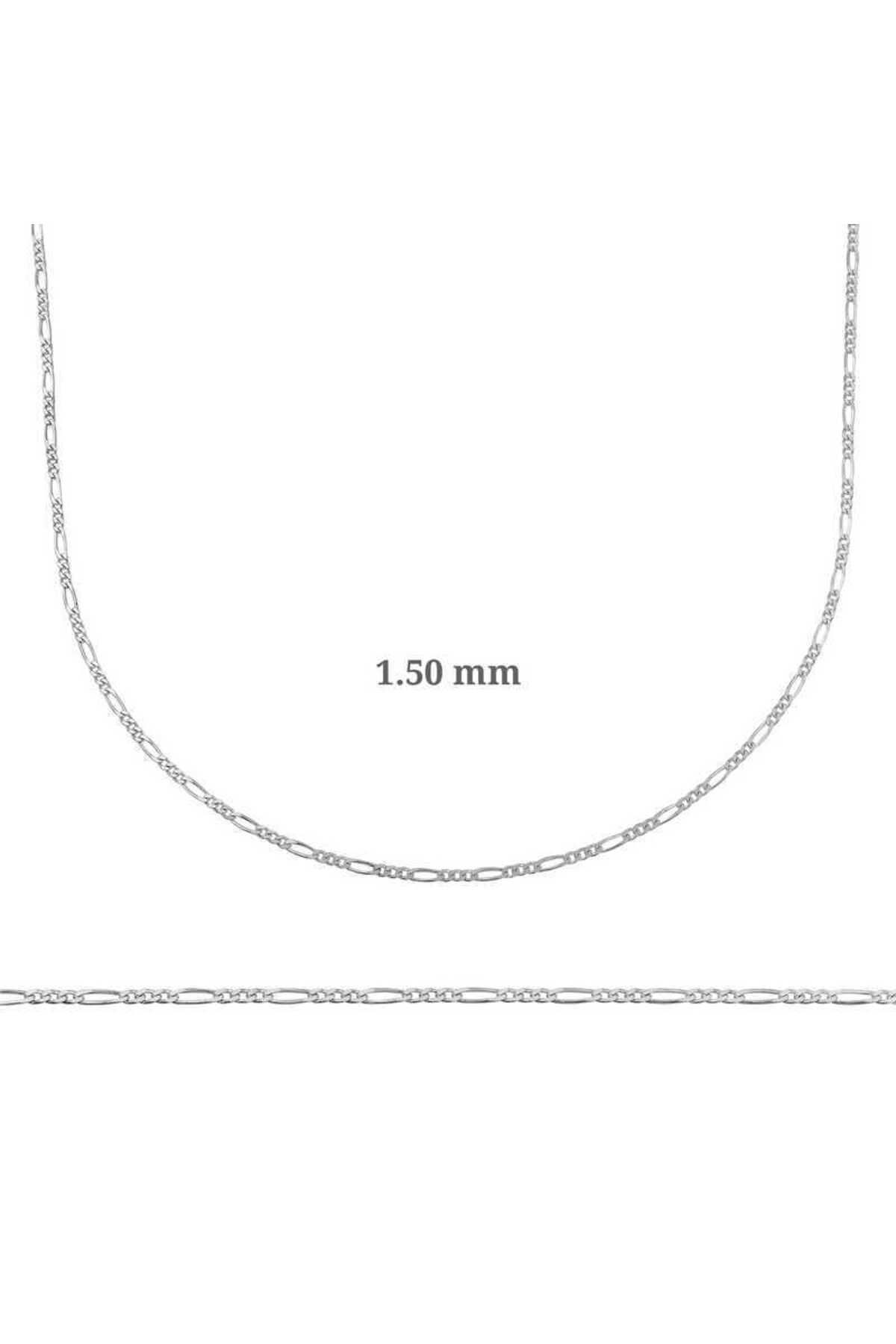 S PAZARIM 1.50 mm Gümüş Figaro Zincir - 0.40 mikron