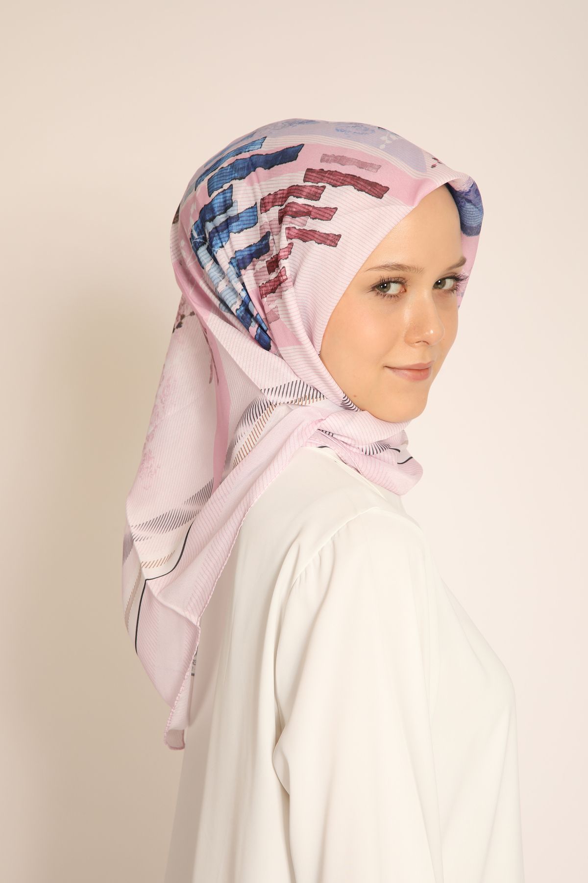 BERCHEM SCARF-Pink Color Abstract Pattern Women Soft Scarf – Spring Summer Matched Modern Pattern Soft Scarf 5