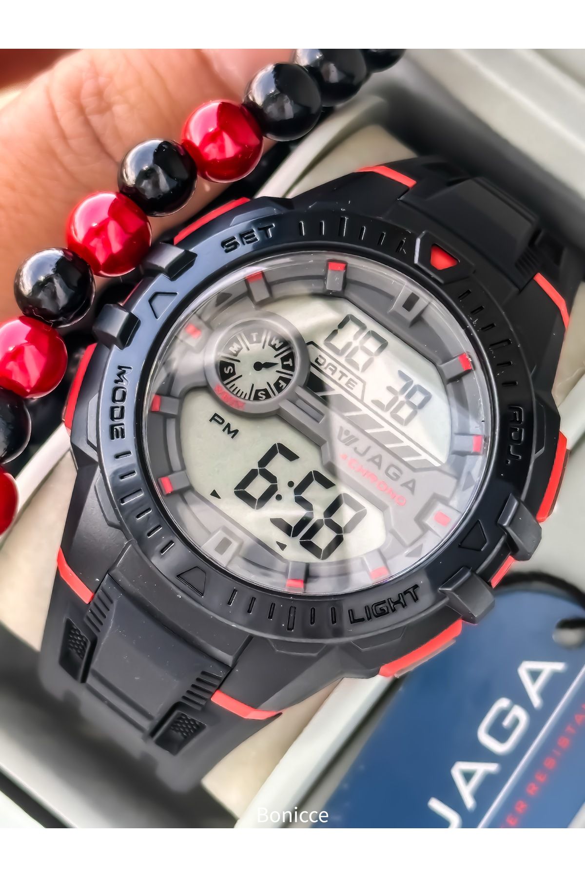 Jaga-45mm Pool Sea Use,Lighted,Calendar,Chronometer Red Silicone Digital Sport Men Wrist Watch 5