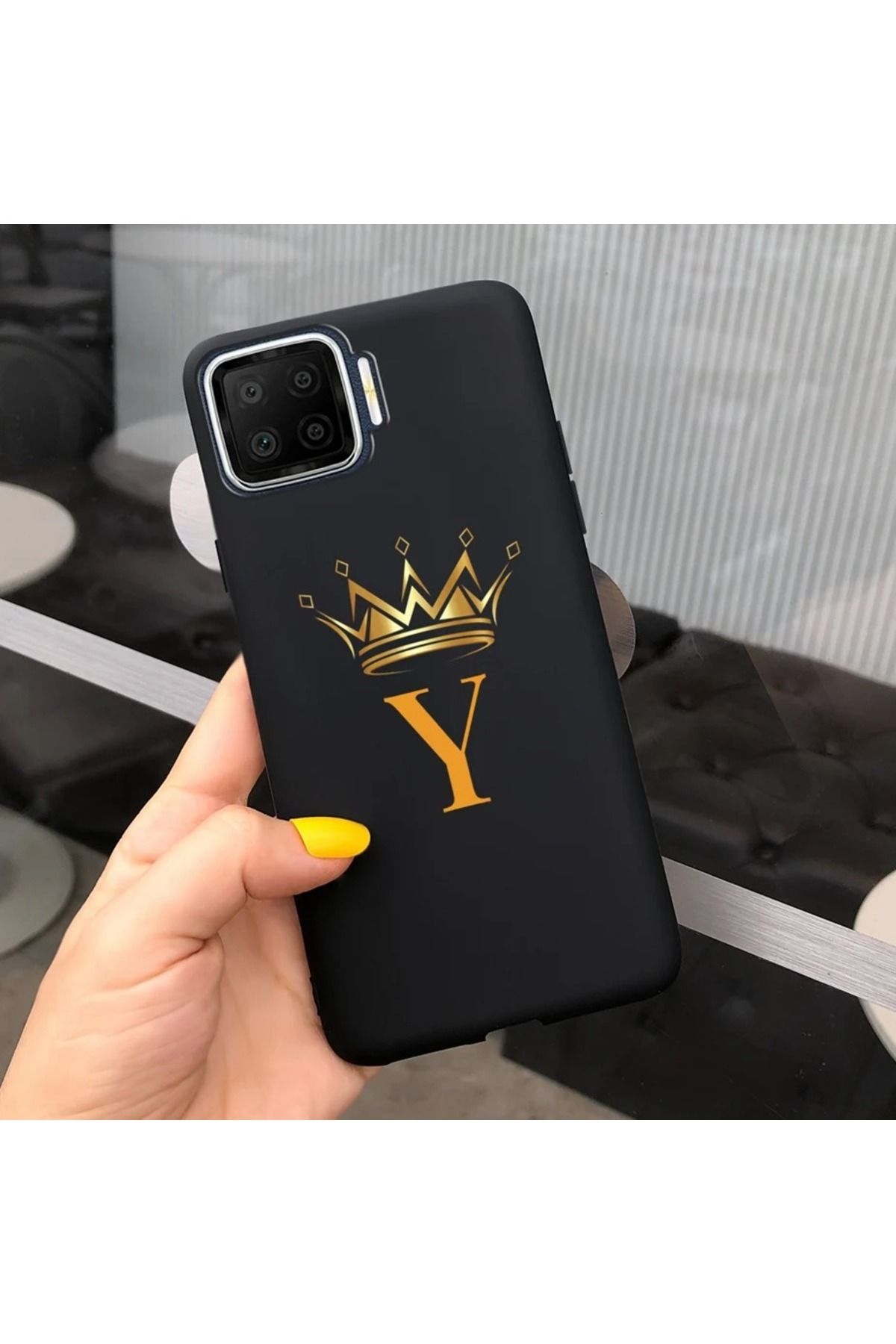 Rotaks Oppo A73 Uyumlu Harfli Taç Baskılı Kişiye Özel Silikon Telefon Kılıfı - Y