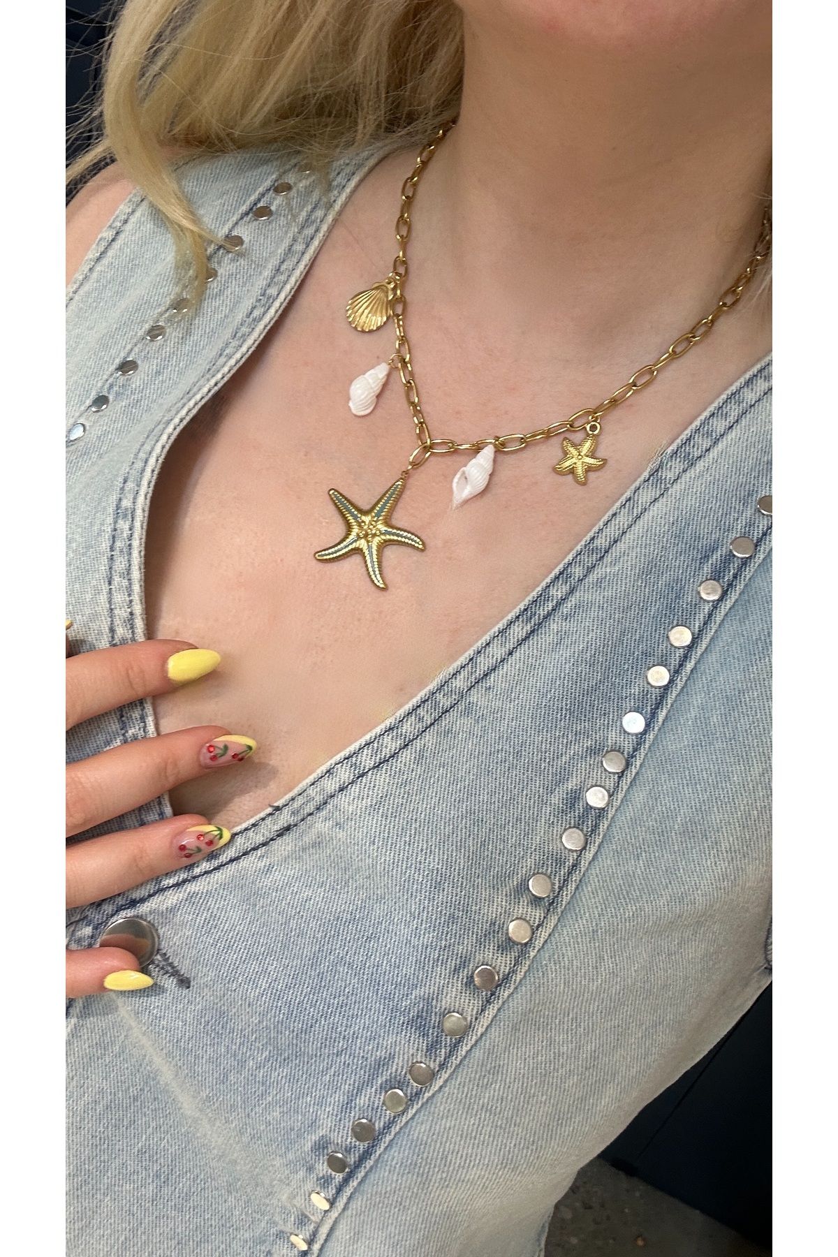 GLAM Mavi detaylı yıldız Summer seri Çelik charmlı kolye