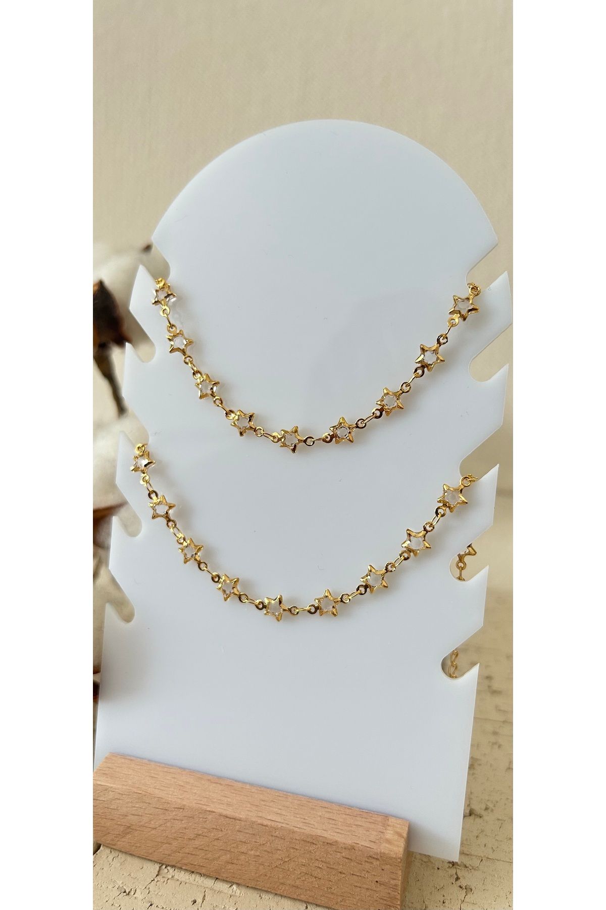 NapaDesignArt Çelik Kararmaz Yıldız Detaylı Zincir Gold Halhal - Kararmaz Halhal