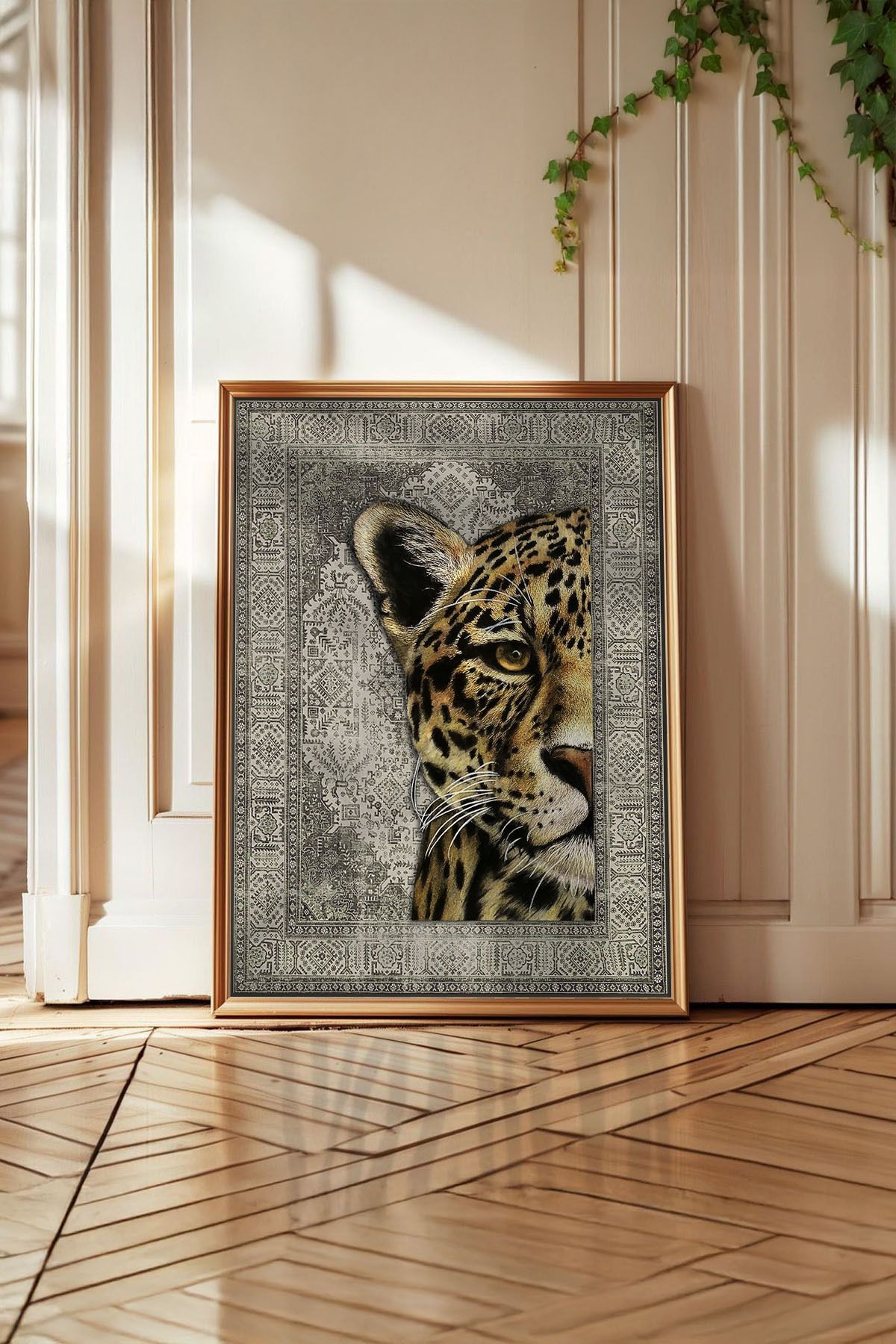 Huca Leopar - İran Halısı Poster - Resim Yapılmış Halı - Al Pacino - Vintage - Boho