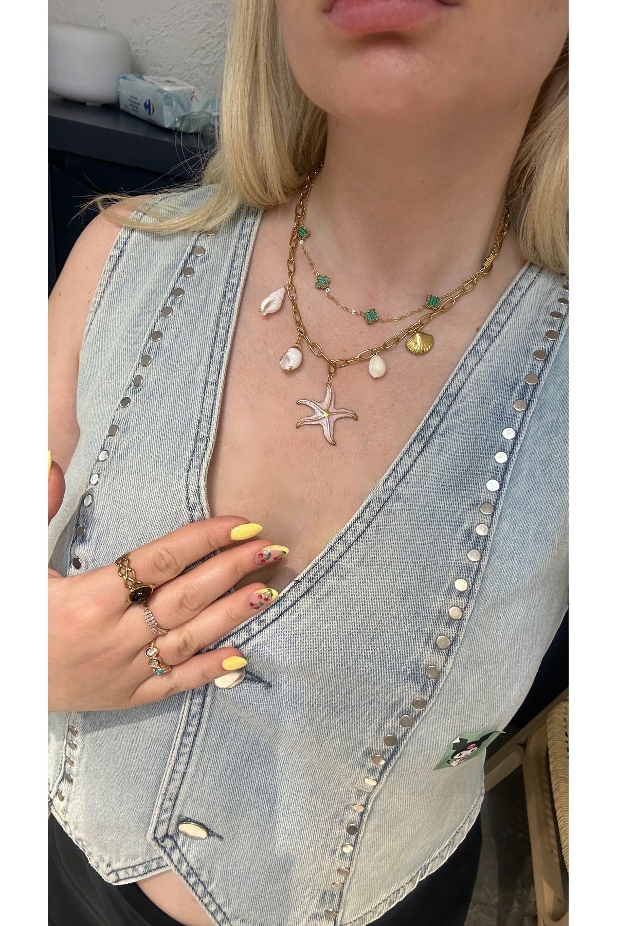 GLAM Pembe detaylı yıldız Summer seri Çelik charmlı kolye