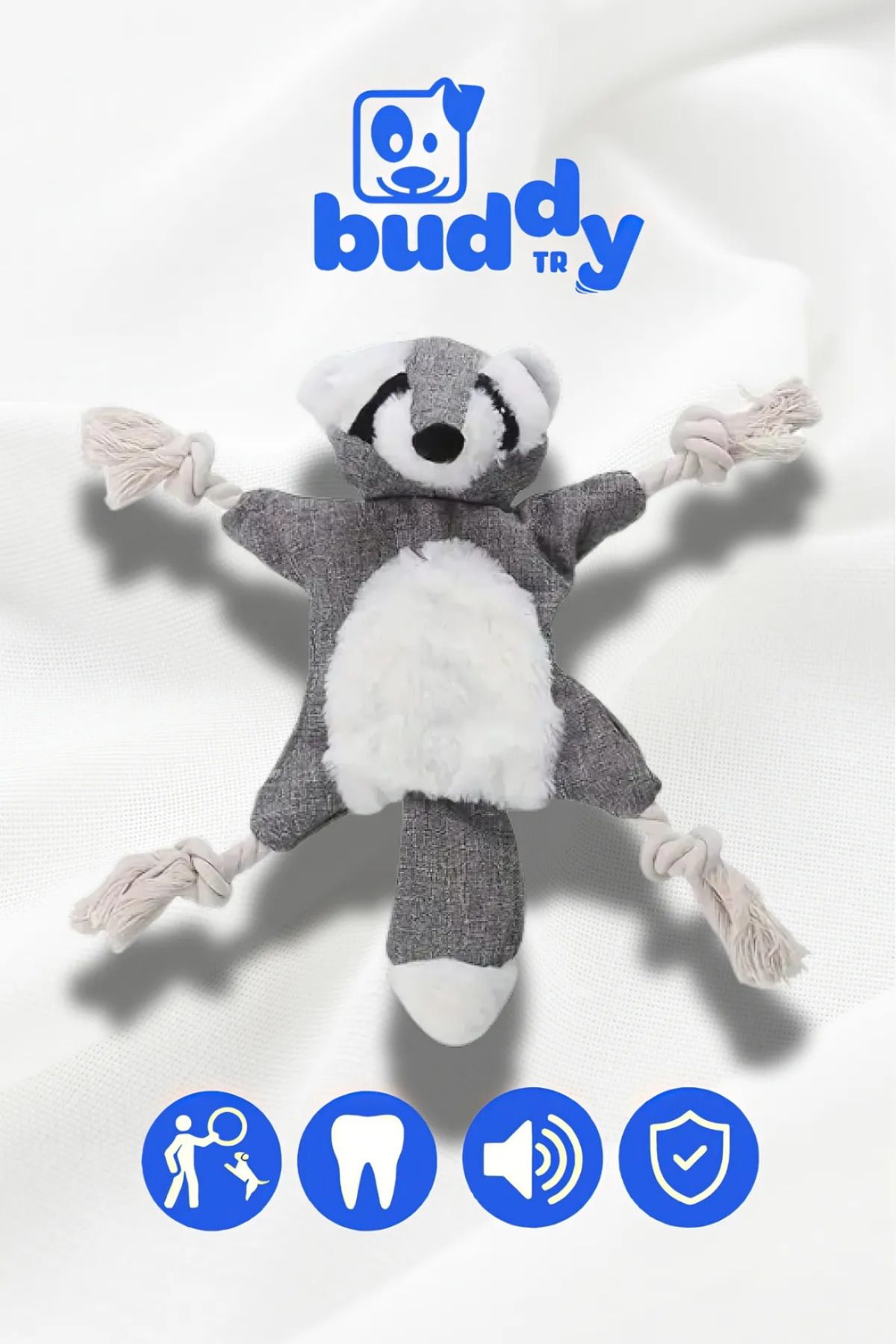 buddyTR Kalın Keten Dokuma Gri Rakun - Çiğnemeye Karşı Dirençli