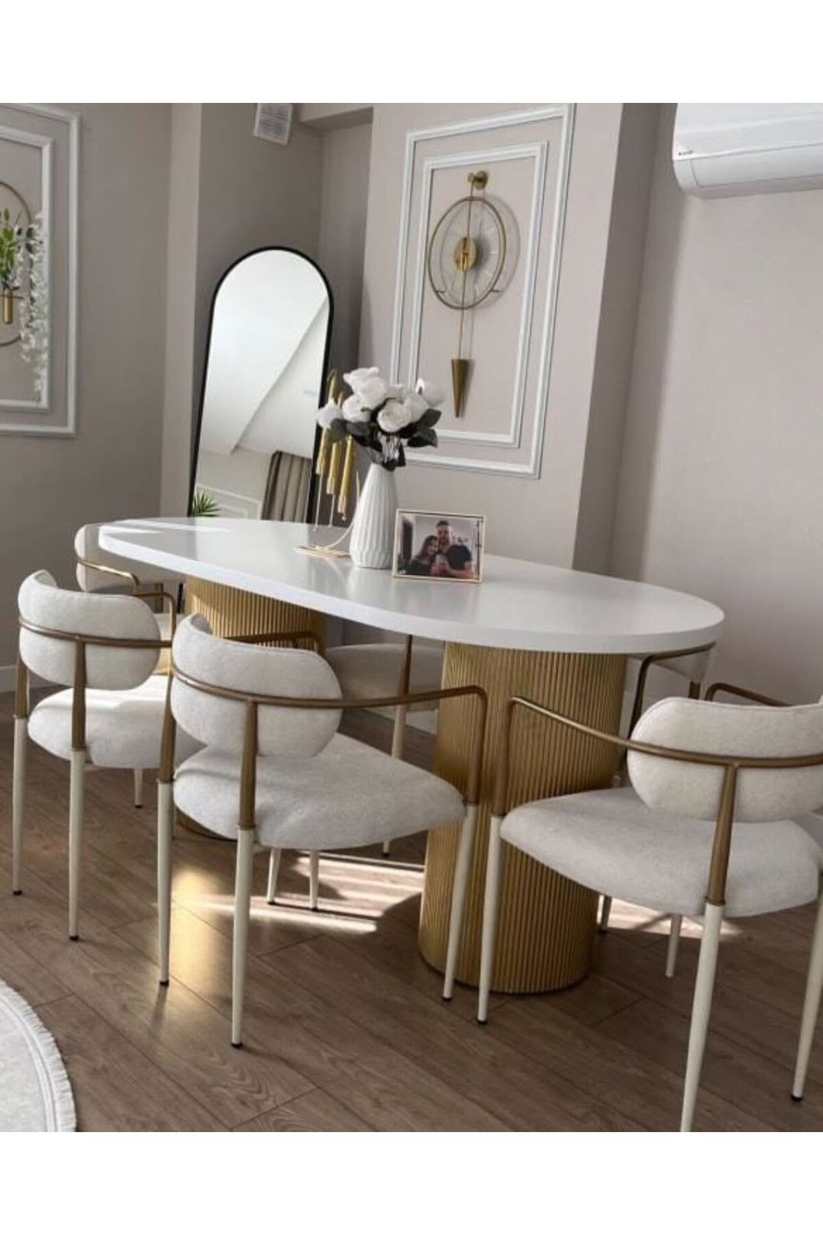 SEZBİL Gold Serisi Atlas 6 Kişilik Salon Takımı Bohem Lüks Cafe Restoran Mutfak