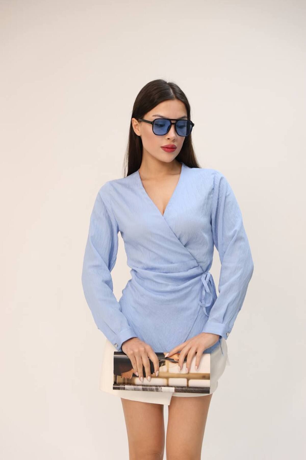 YONEZ MODA Kadın Rahat Kalıp Salaş Monaco Yandan Bağlamalı Gömlek
