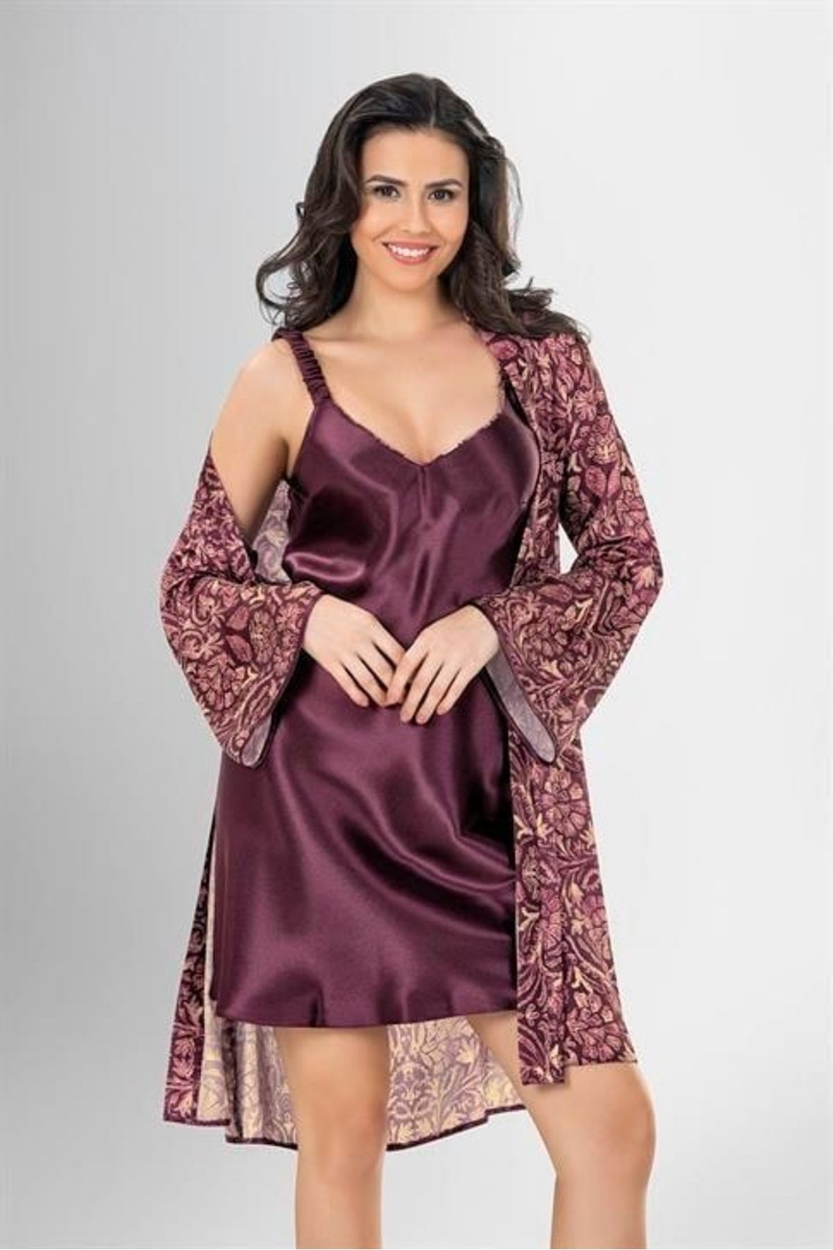 Moda Şahsenem 2 Li Kısa Sabahlık Takımı Desenli