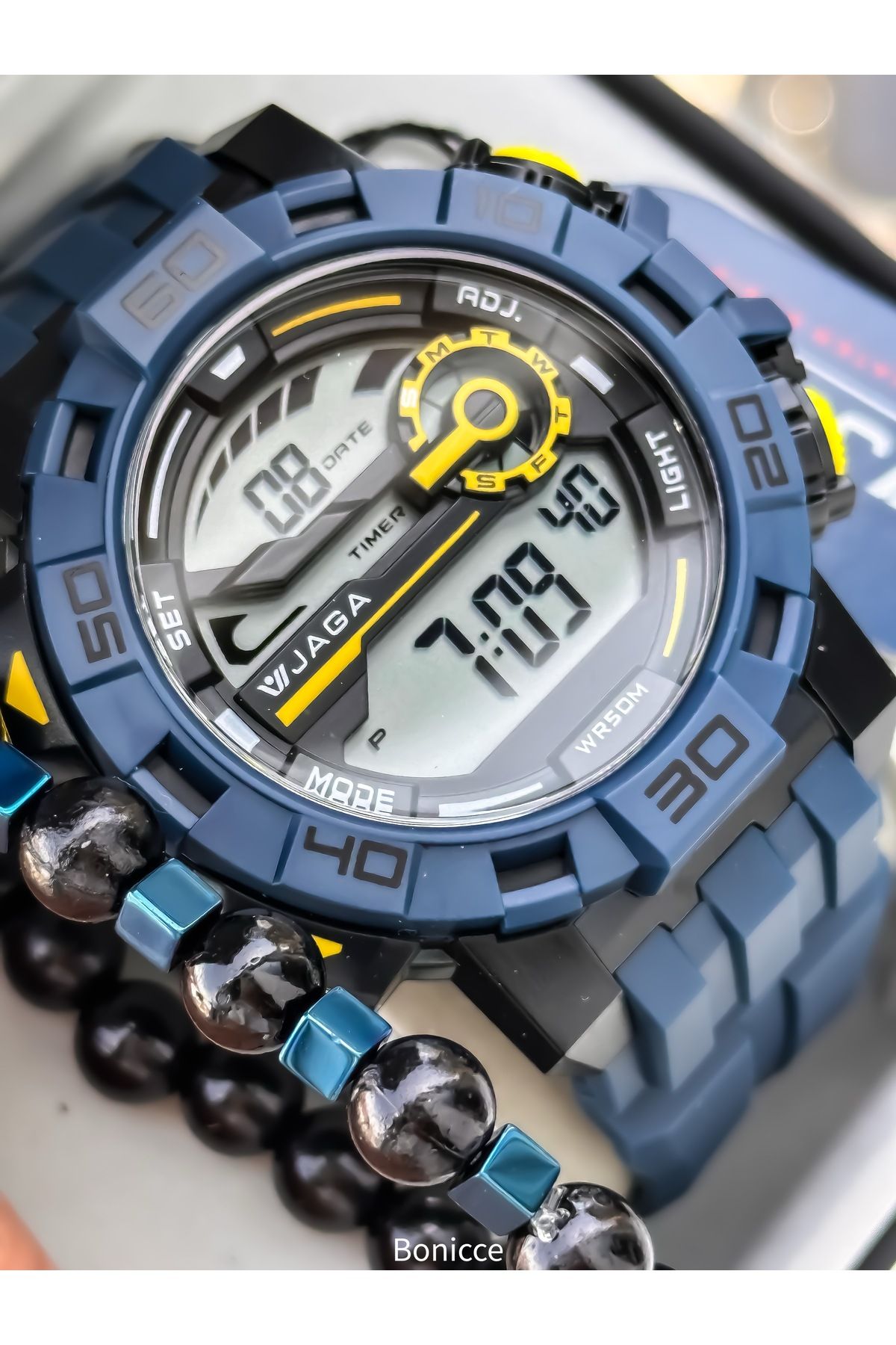 Jaga 50MM Havuz Deniz Kullanım,Işıklı,Takvimli,Kronometreli SİYAH Silikon Dijital SPOR Kadın Kol Saati