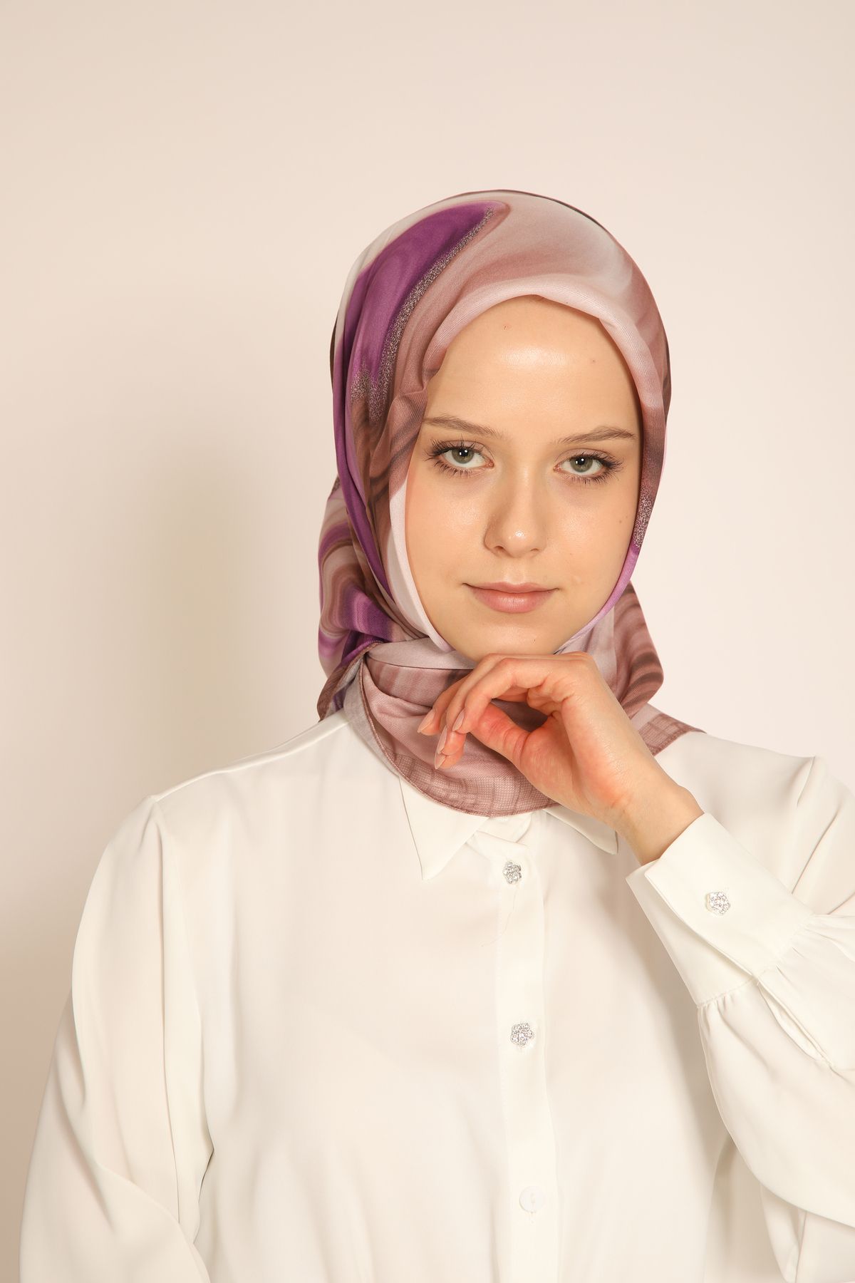 BERCHEM SCARF Gül Kurusu Mor Dalgasal Desenli Soft Eşarp - Zarif ve Yumuşak Dokunuş