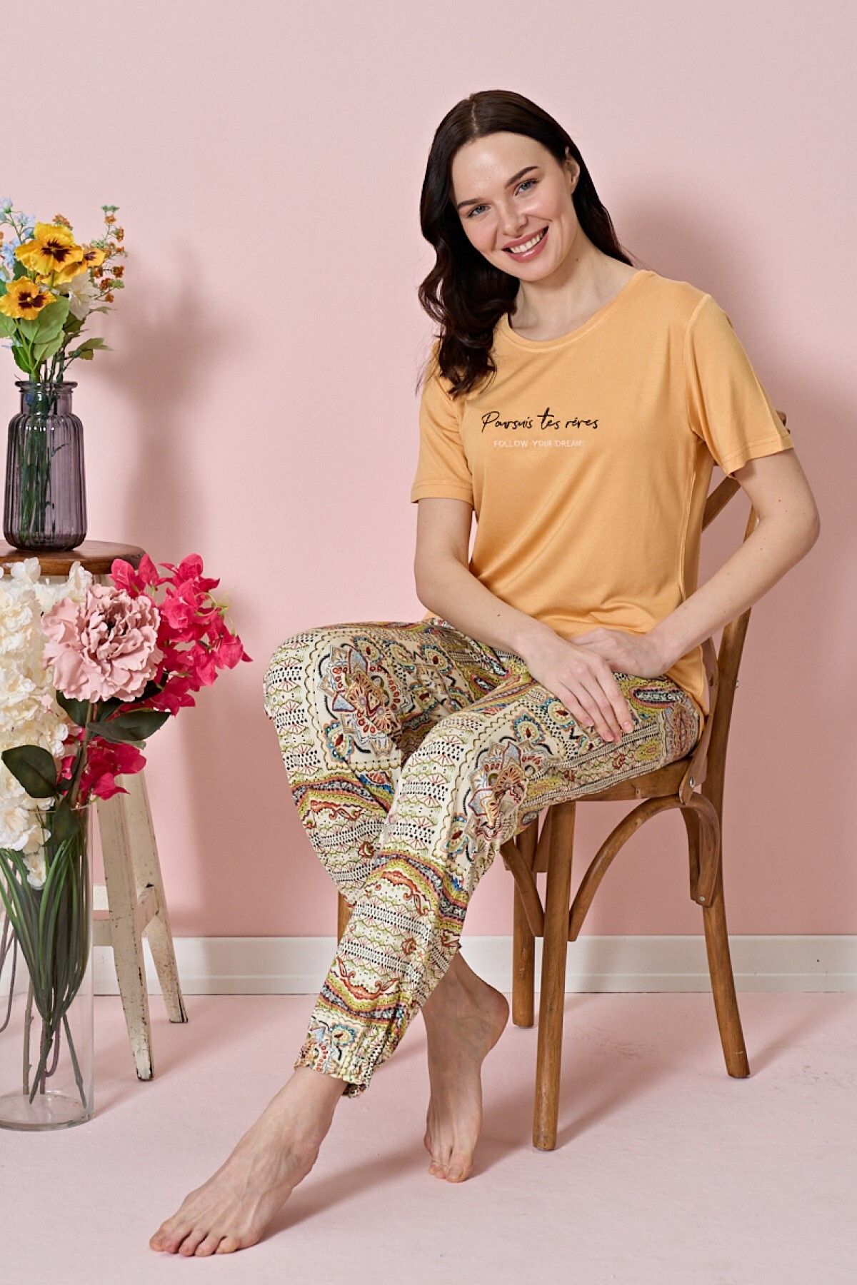 Over Sleep by Poleren Kadın Pijama Takımı Kısa Kol