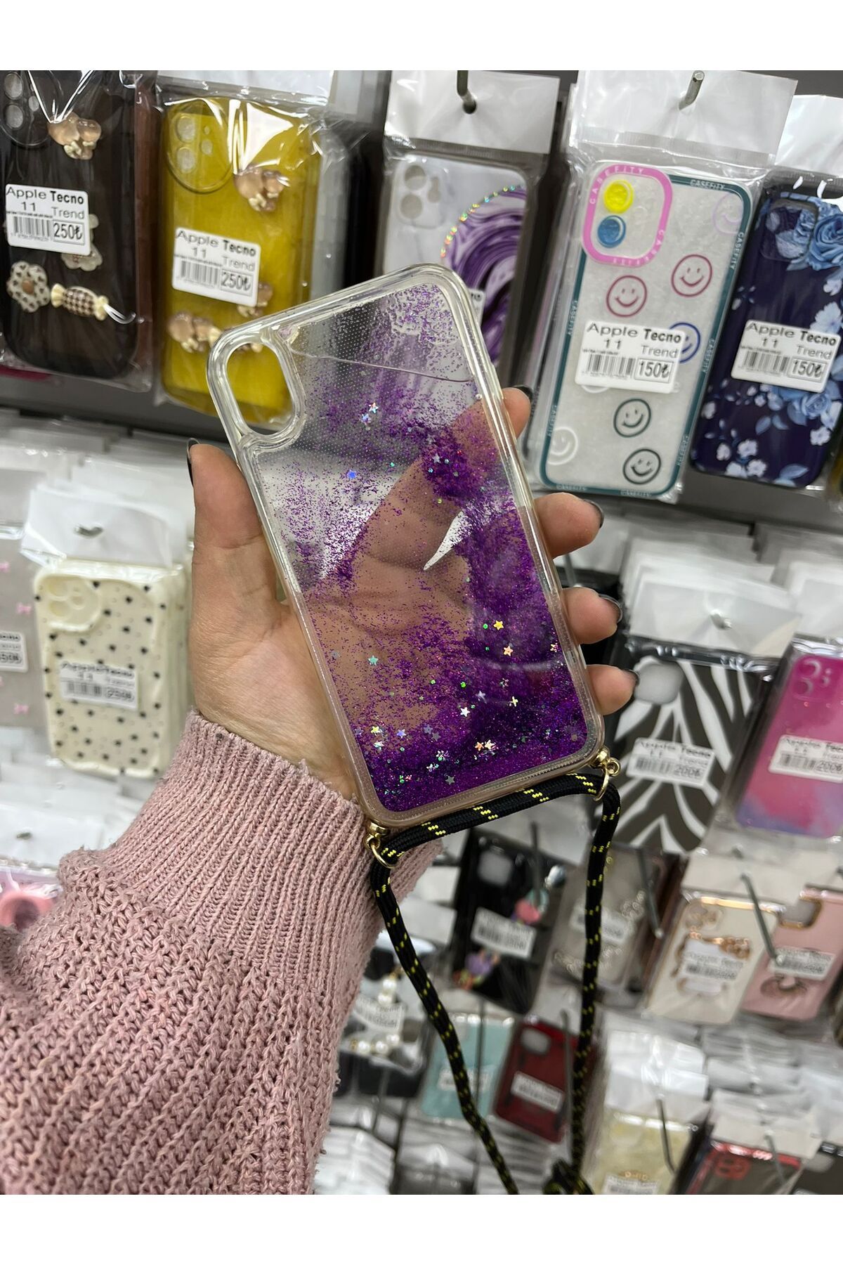 TECNOTREND Apple İphone Xr Sulu simli askılı şeffaf silikon kılıf